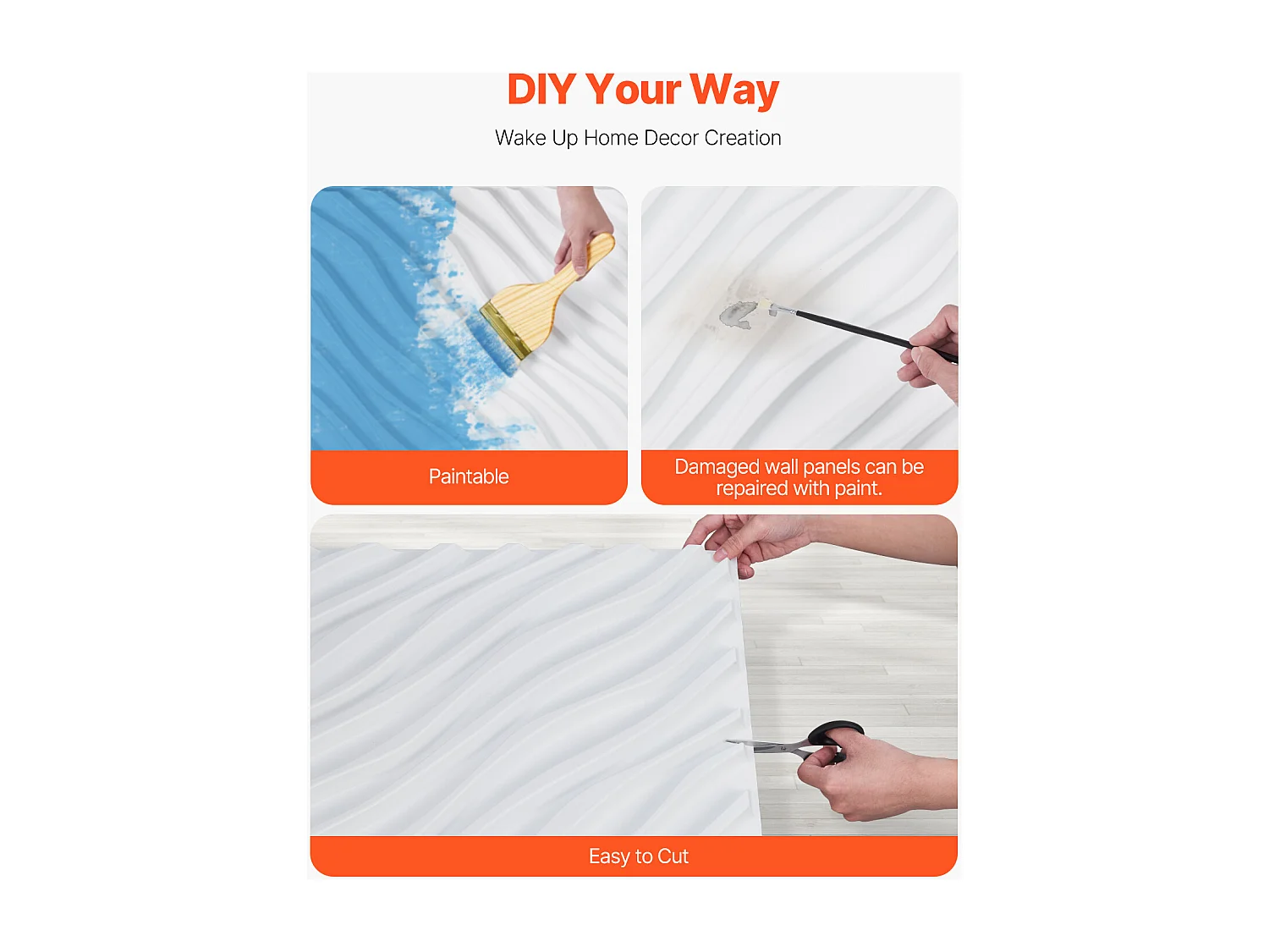 Panneaux Muraux 3D SucceBuy, Lot de 12, 50 x 50 cm, PVC Ondulé, Couverture de 3 m², Blanc Mat