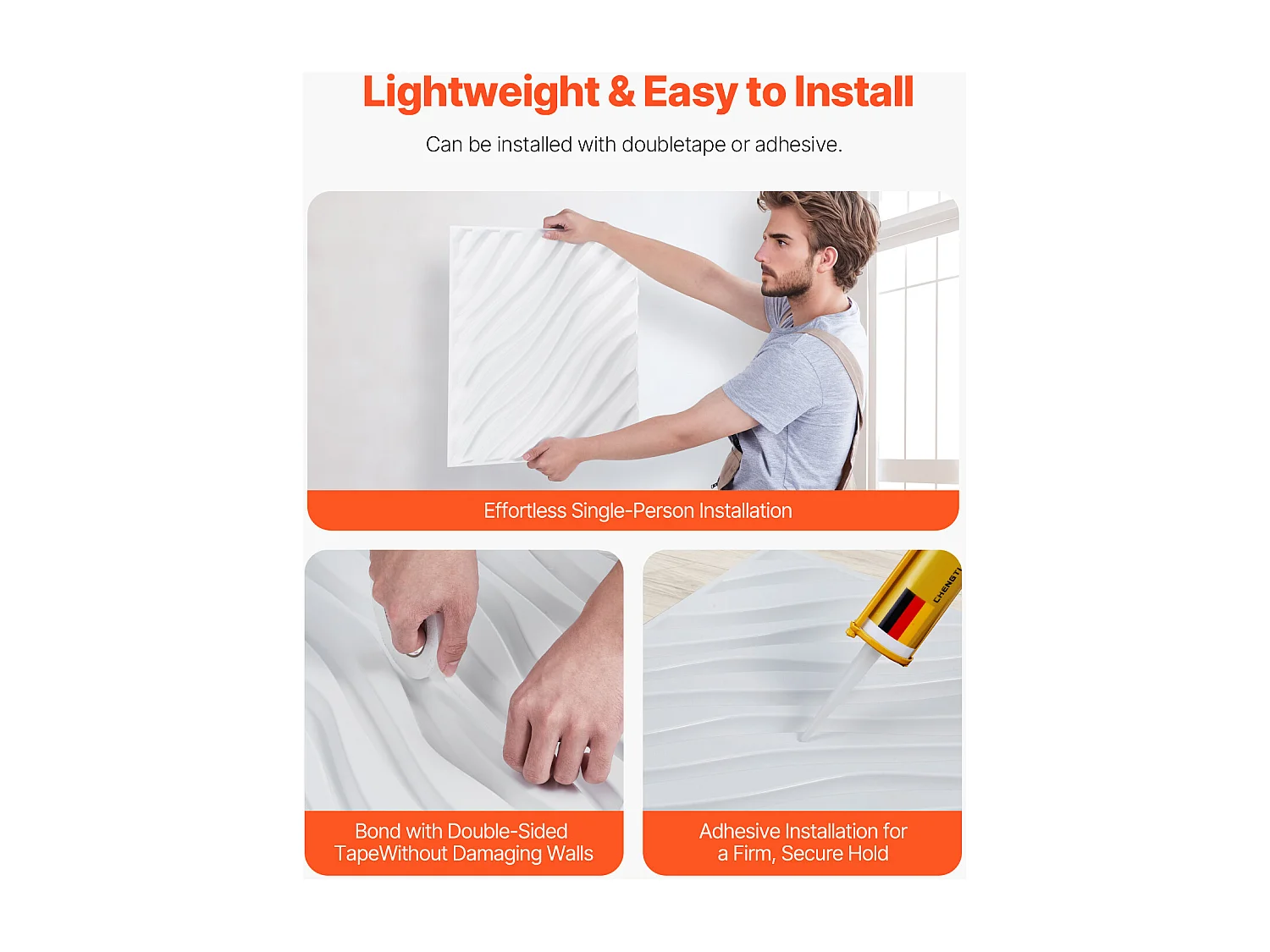 Panneaux Muraux 3D SucceBuy, Lot de 12, 50 x 50 cm, PVC Ondulé, Couverture de 3 m², Blanc Mat