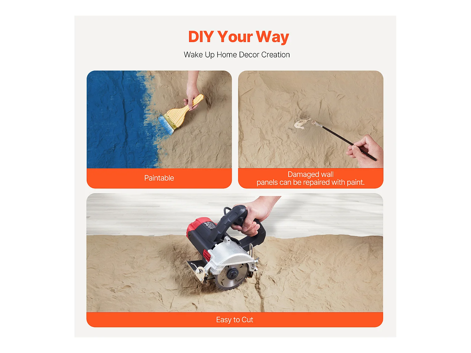 Panneaux Muraux 3D SucceBuy, Lot de 4, 122 x 61 cm, Aspect Pierre, Couverture de 3 m², Jaune Pierre