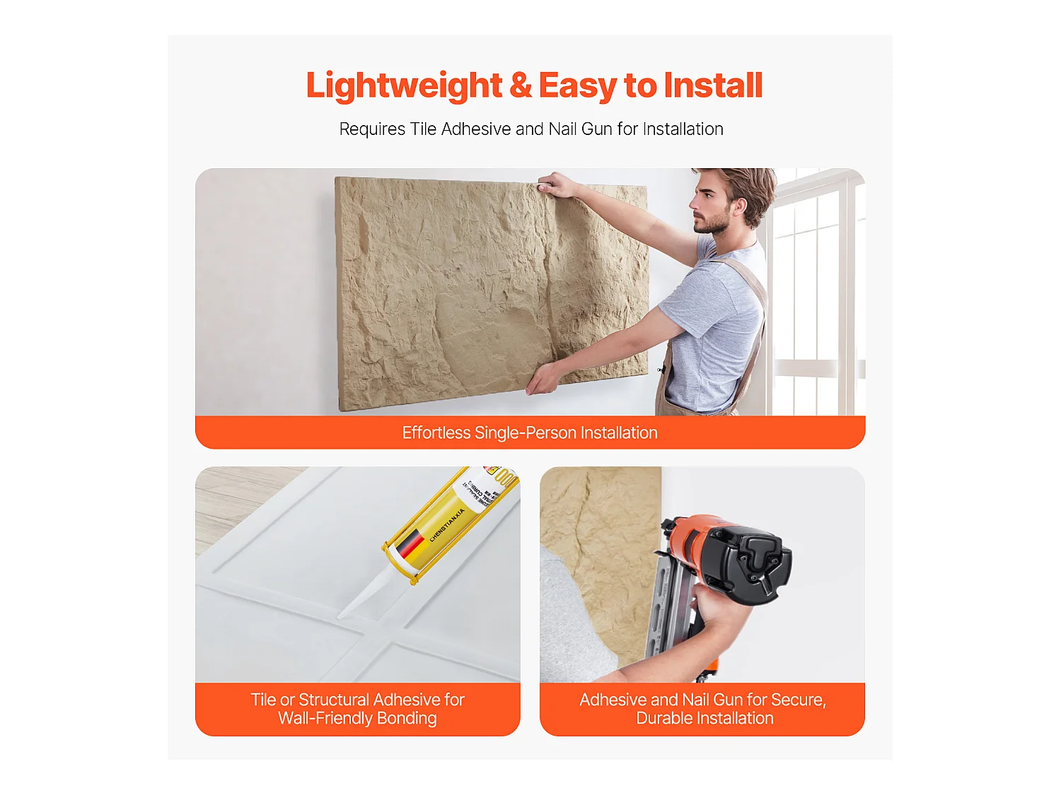 Panneaux Muraux 3D SucceBuy, Lot de 4, 122 x 61 cm, Aspect Pierre, Couverture de 3 m², Jaune Pierre