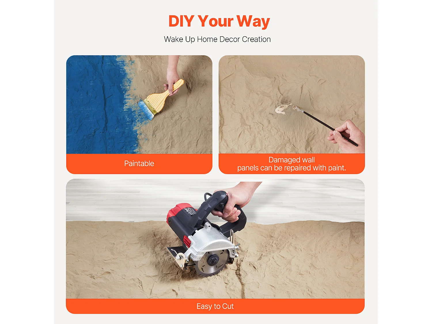 Panneaux Muraux 3D SucceBuy, Lot de 4, 122 x 61 cm, Aspect Pierre, Couverture de 3 m², Jaune Pierre