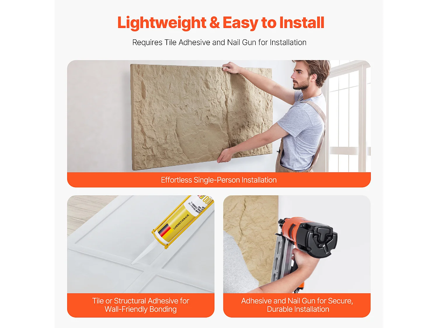 Panneaux Muraux 3D SucceBuy, Lot de 4, 122 x 61 cm, Aspect Pierre, Couverture de 3 m², Jaune Pierre