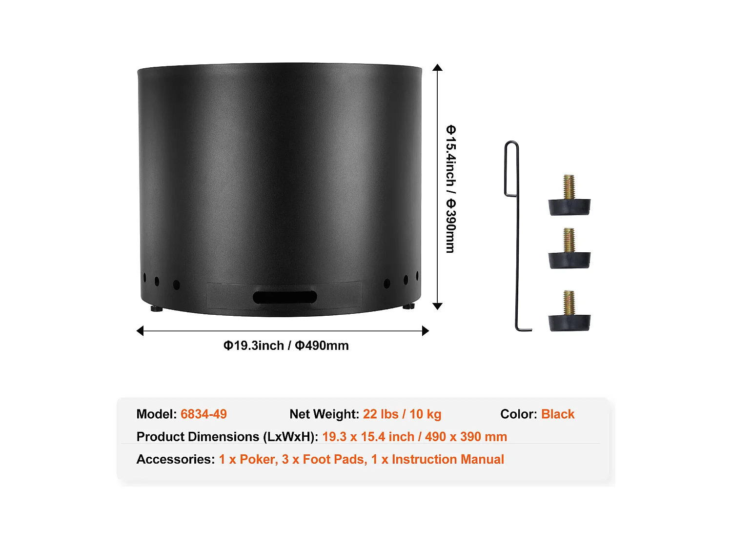 Poêle à Bois sans Fumée, en Acier Inoxydable, SucceBuy Bonfire, 490 mm de Diamètre