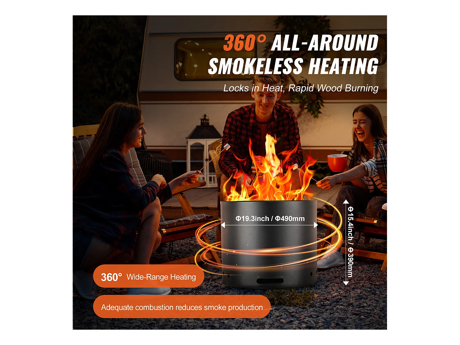 Poêle à Bois sans Fumée, en Acier Inoxydable, SucceBuy Bonfire, 490 mm de Diamètre