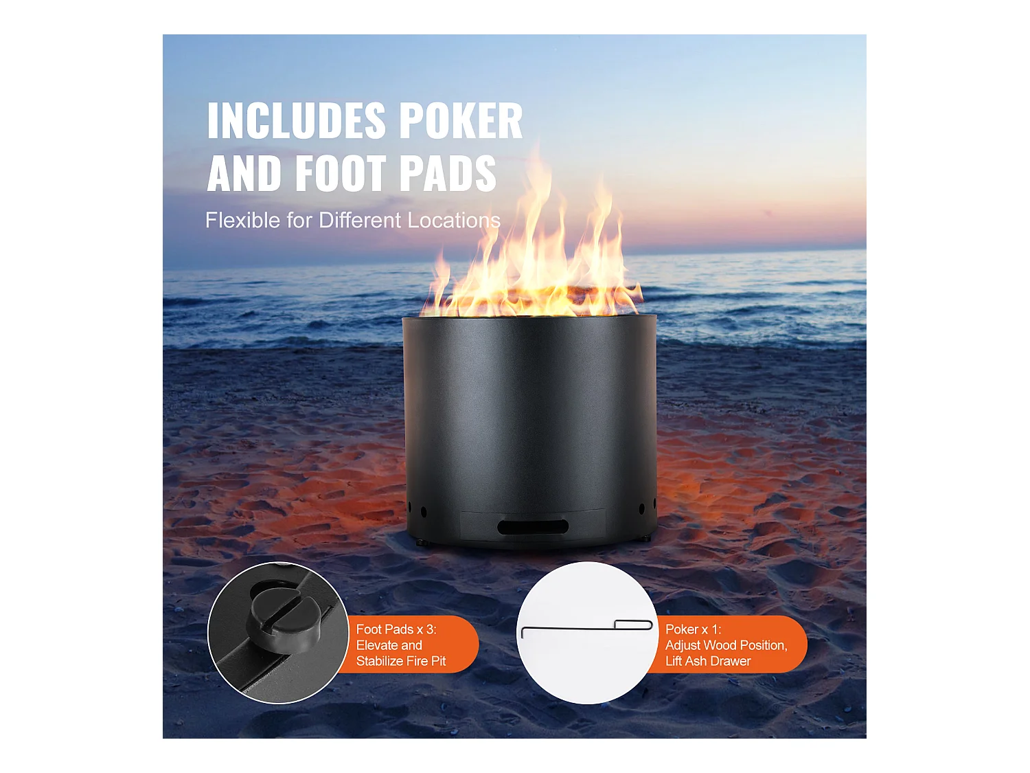 Poêle à Bois sans Fumée, en Acier Inoxydable, SucceBuy Bonfire, 490 mm de Diamètre