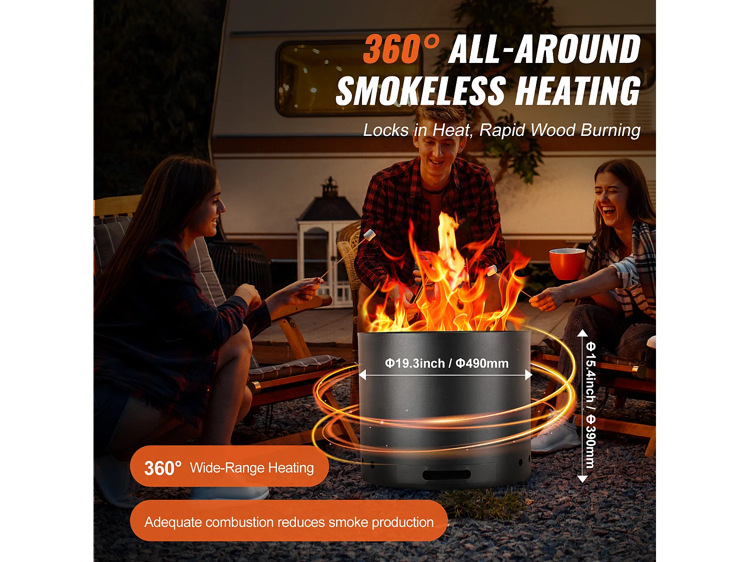 Bezdymowy Piec Opalany Drewnem SucceBuy Bonfire, 490 mm Średnicy, Wykonany ze Stali Nierdzewnej