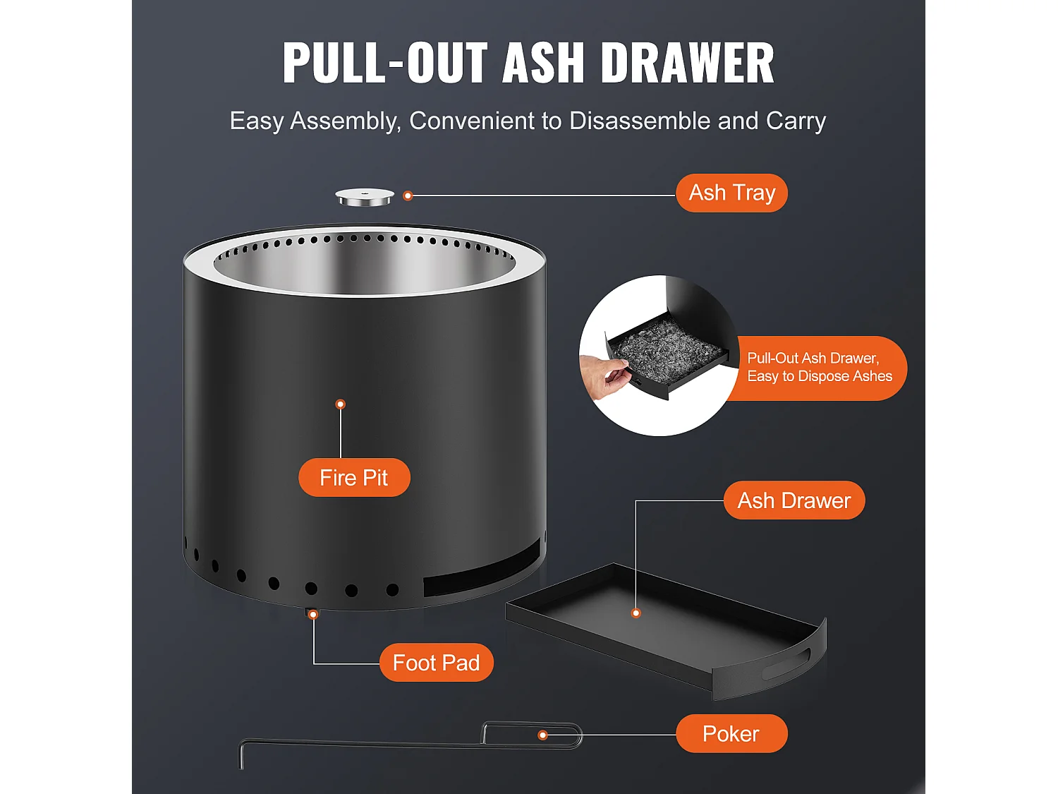 Bezdymowy Piec Opalany Drewnem SucceBuy Bonfire, 490 mm Średnicy, Wykonany ze Stali Nierdzewnej