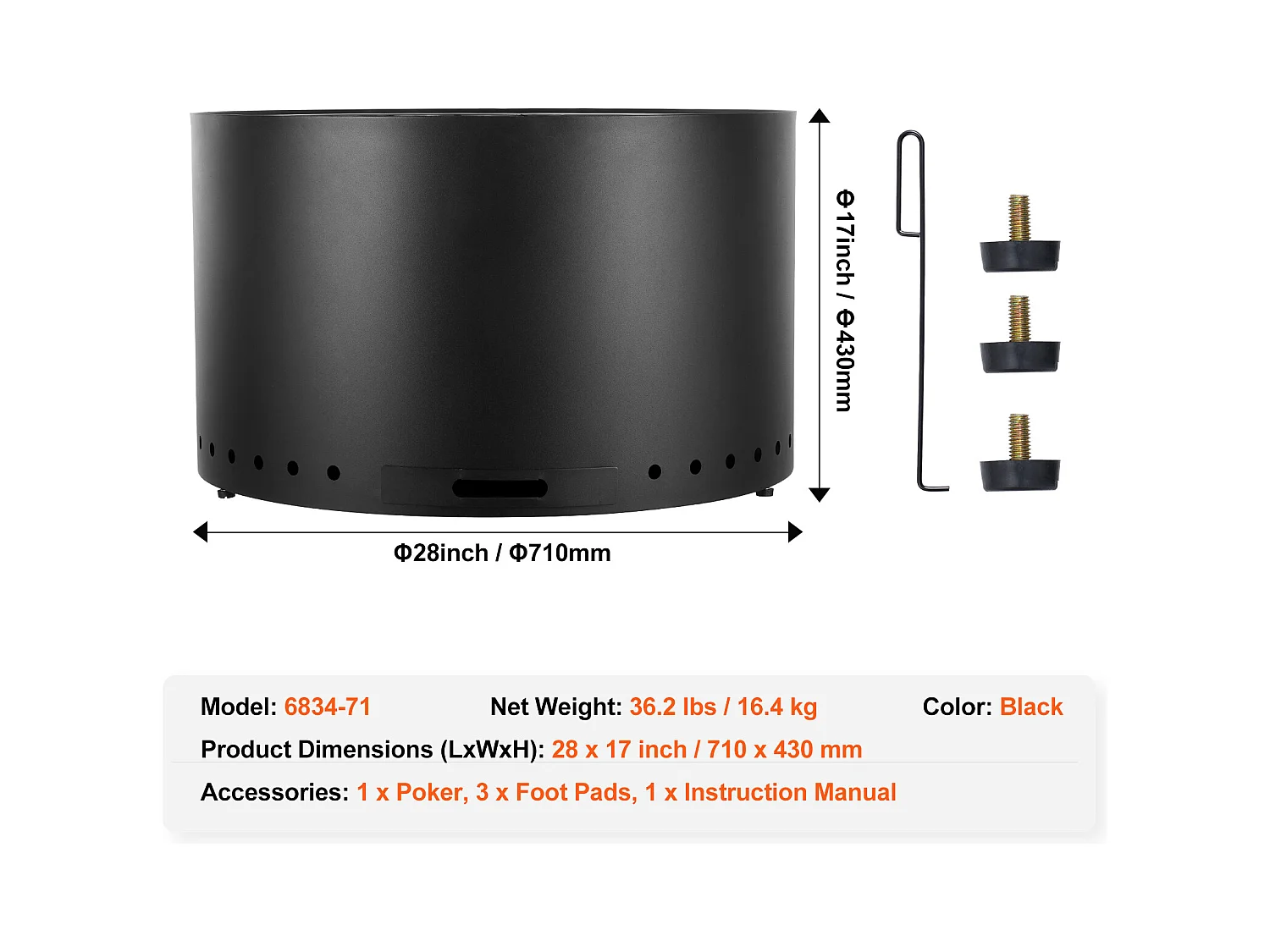 Poêle à Bois sans Fumée SucceBuy Bonfire, 710 mm de Diamètre, en Acier Inoxydable