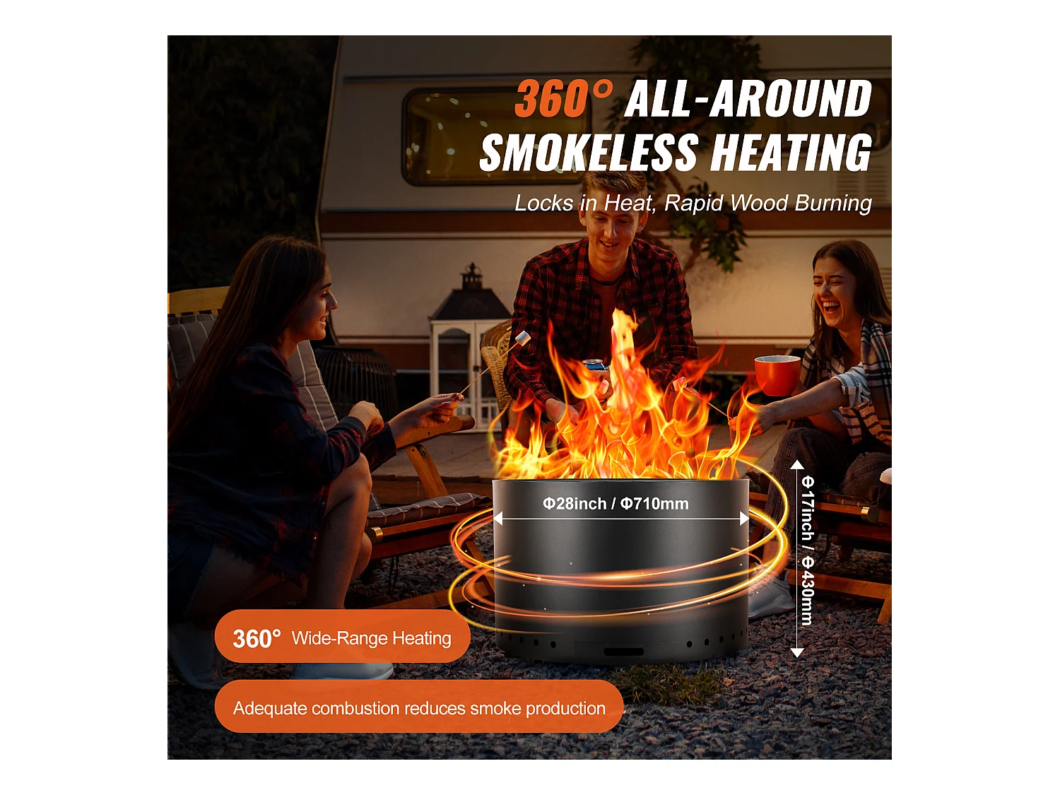 Poêle à Bois sans Fumée SucceBuy Bonfire, 710 mm de Diamètre, en Acier Inoxydable