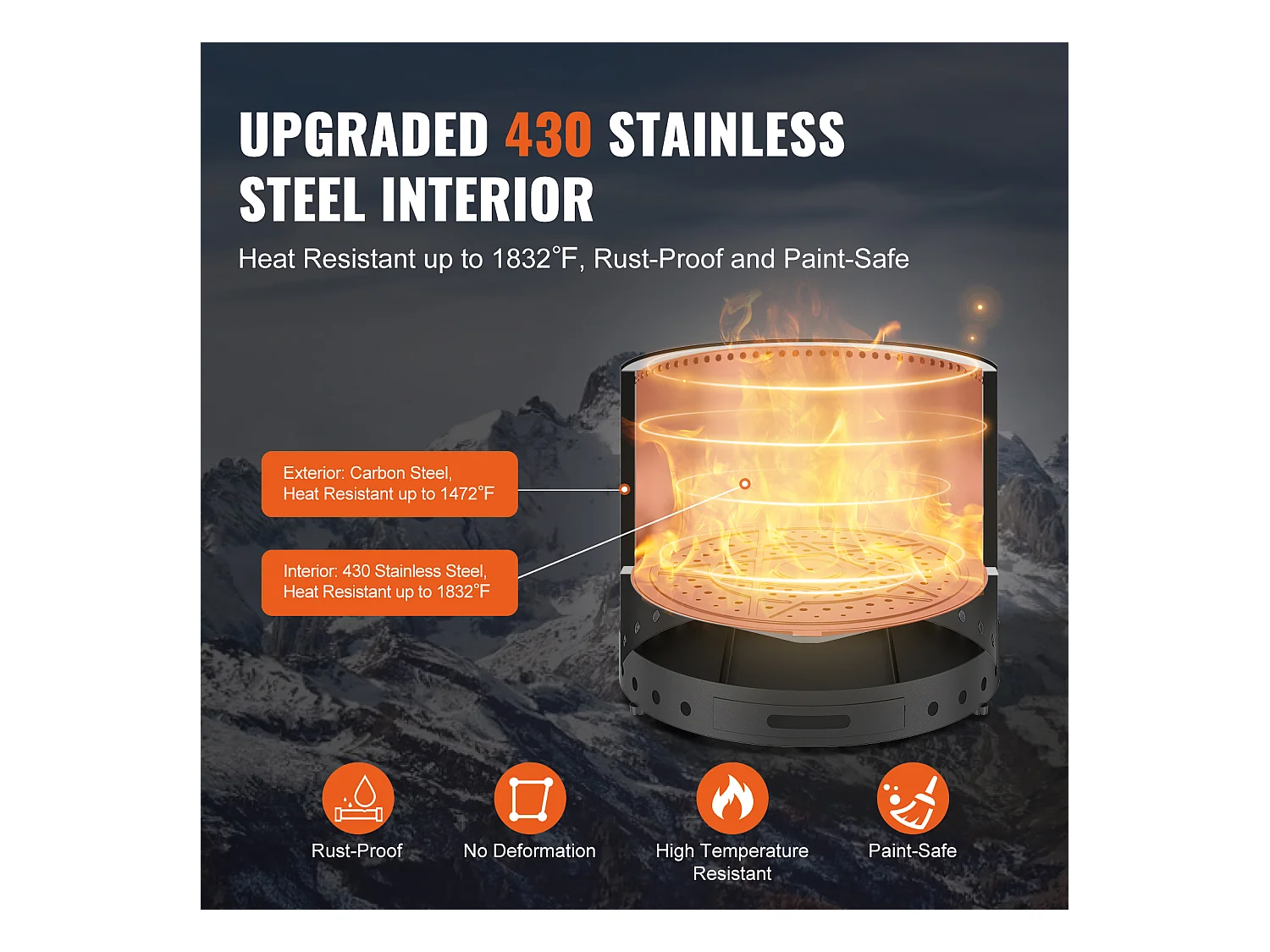 Poêle à Bois sans Fumée SucceBuy Bonfire, 710 mm de Diamètre, en Acier Inoxydable