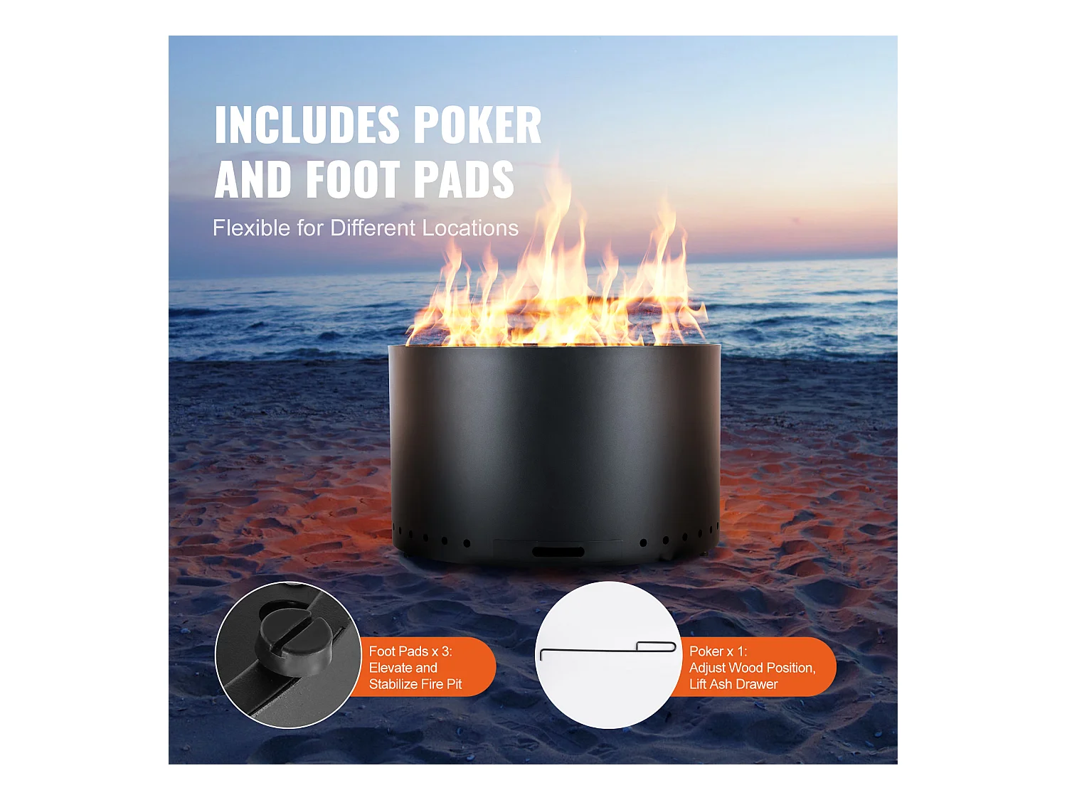 Poêle à Bois sans Fumée SucceBuy Bonfire, 710 mm de Diamètre, en Acier Inoxydable