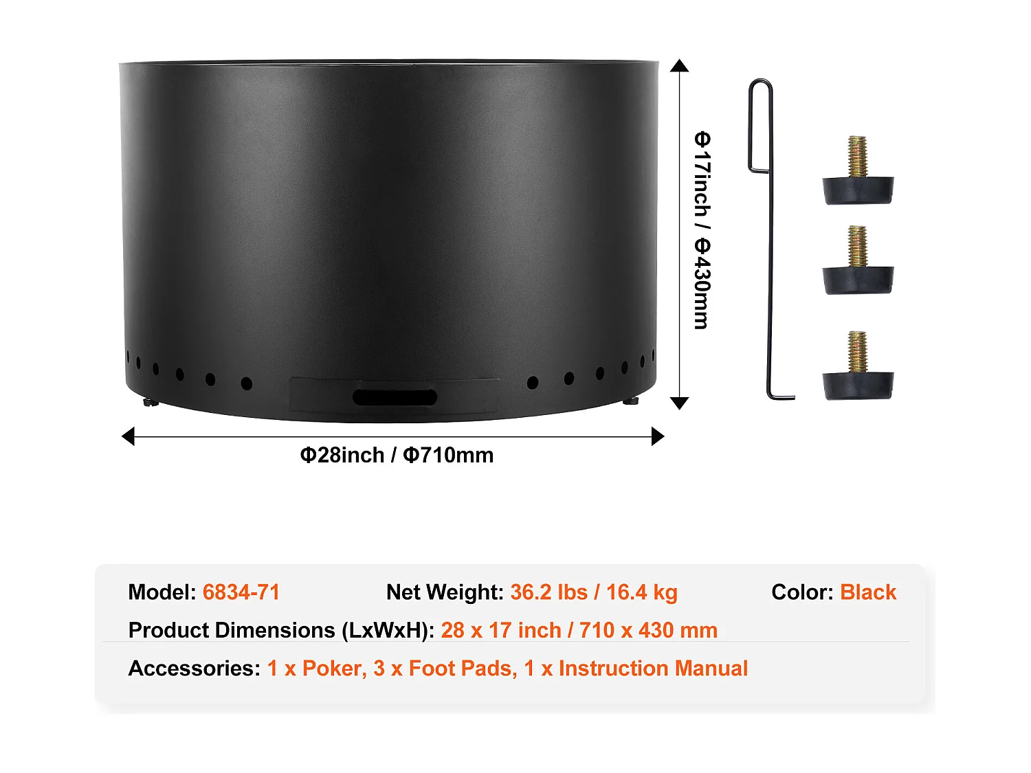Stufa a Legna senza Fumo SucceBuy Bonfire, 710 mm di Diametro, in Acciaio Inossidabile