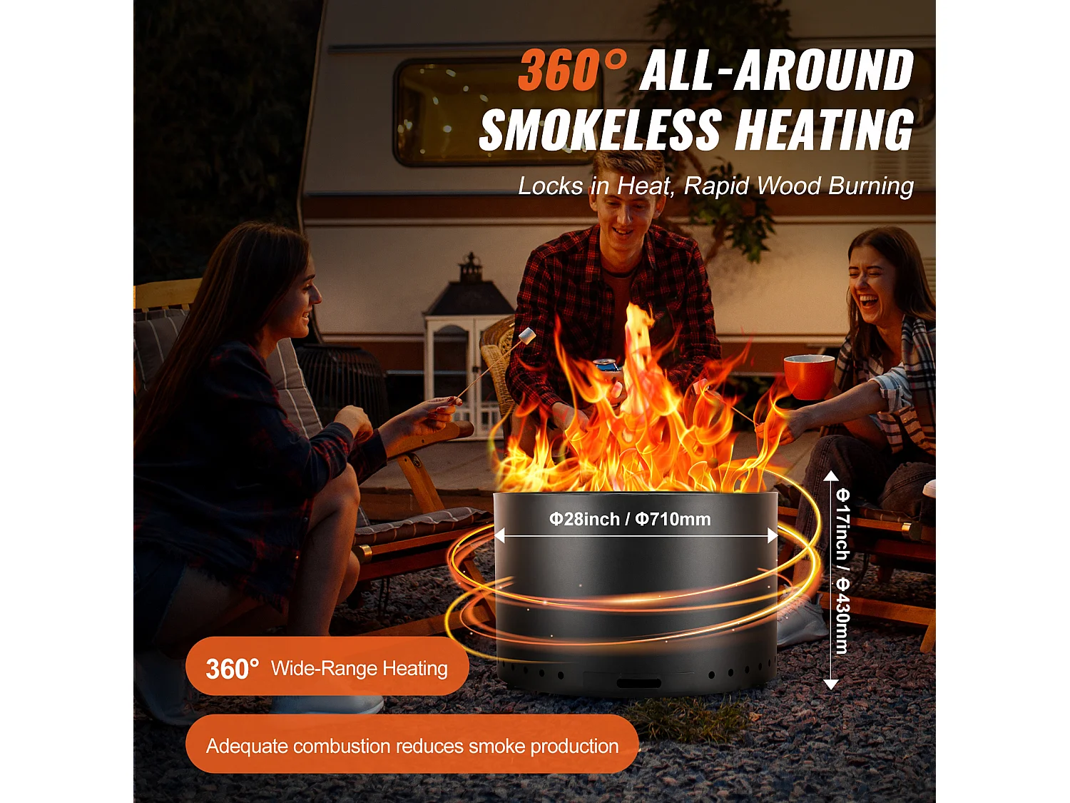 Stufa a Legna senza Fumo SucceBuy Bonfire, 710 mm di Diametro, in Acciaio Inossidabile