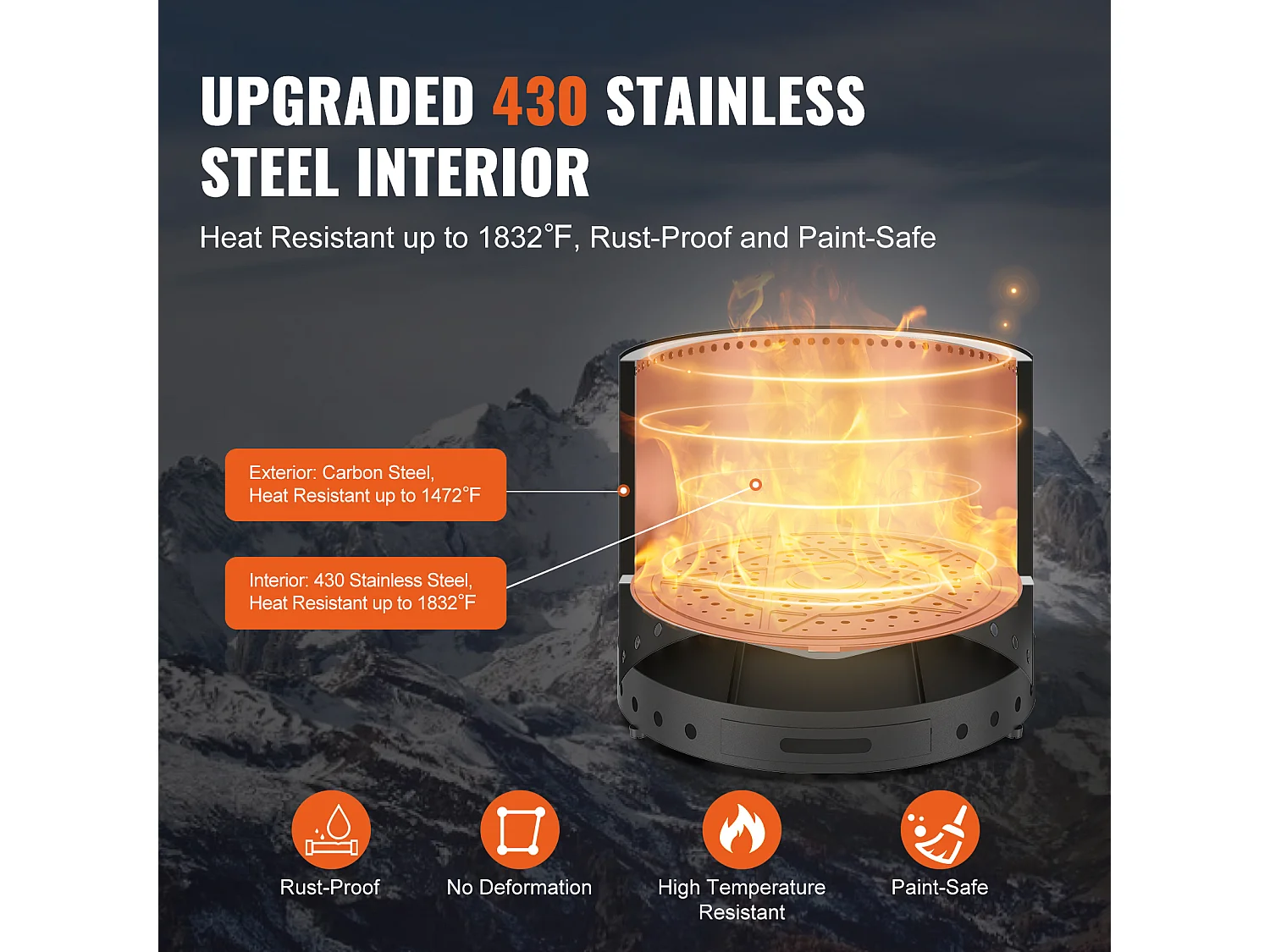 Stufa a Legna senza Fumo SucceBuy Bonfire, 710 mm di Diametro, in Acciaio Inossidabile