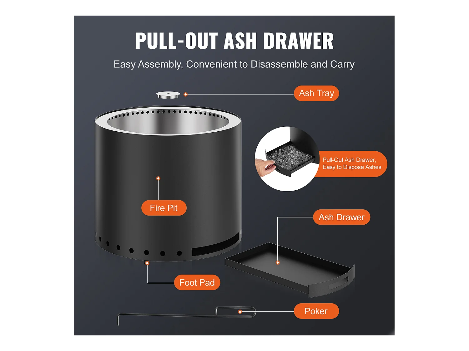 Rauchfreier Holzofen SucceBuy Bonfire, 380 mm Durchmesser, aus Edelstahl