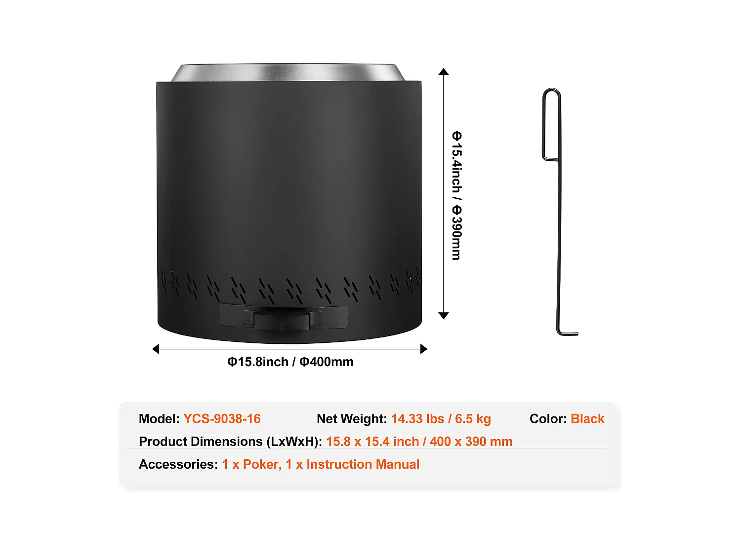 Poêle à Bois sans Fumée SucceBuy Bonfire, 400 mm de Diamètre, en Acier Inoxydable