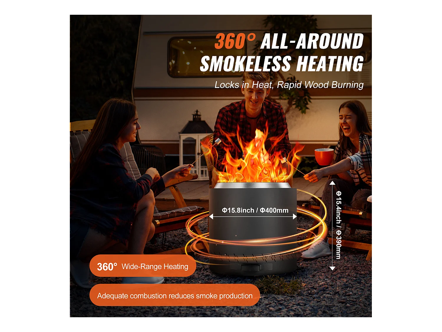 Poêle à Bois sans Fumée SucceBuy Bonfire, 400 mm de Diamètre, en Acier Inoxydable