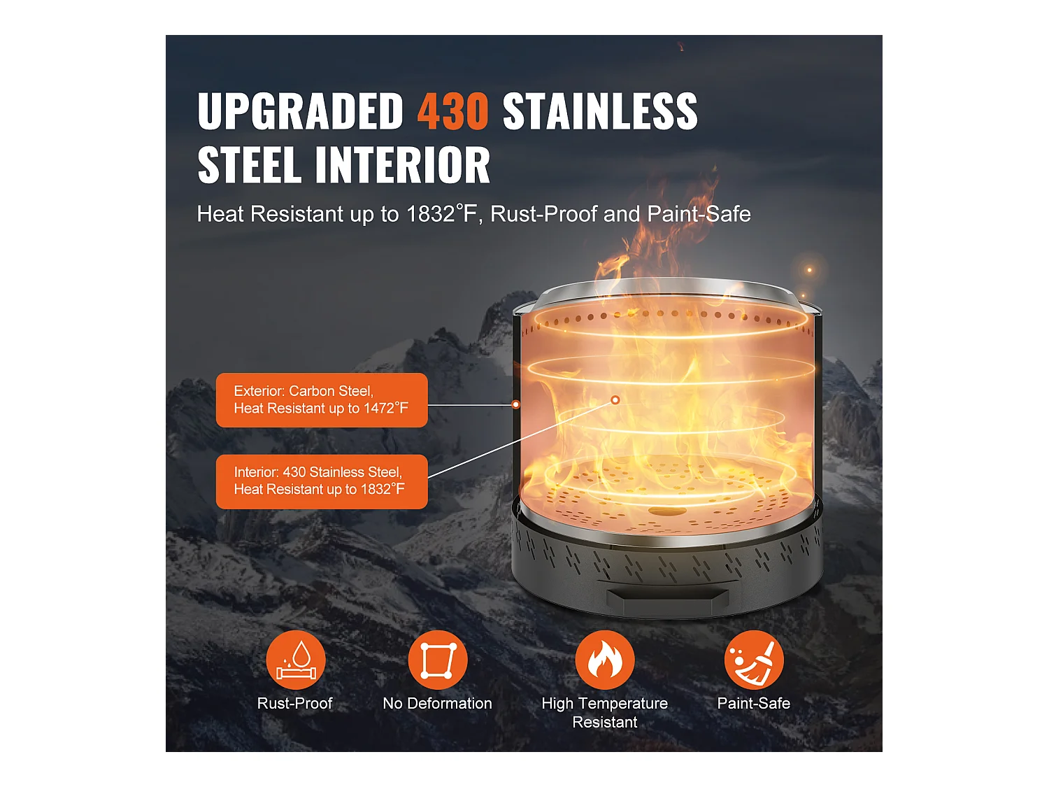 Poêle à Bois sans Fumée SucceBuy Bonfire, 400 mm de Diamètre, en Acier Inoxydable