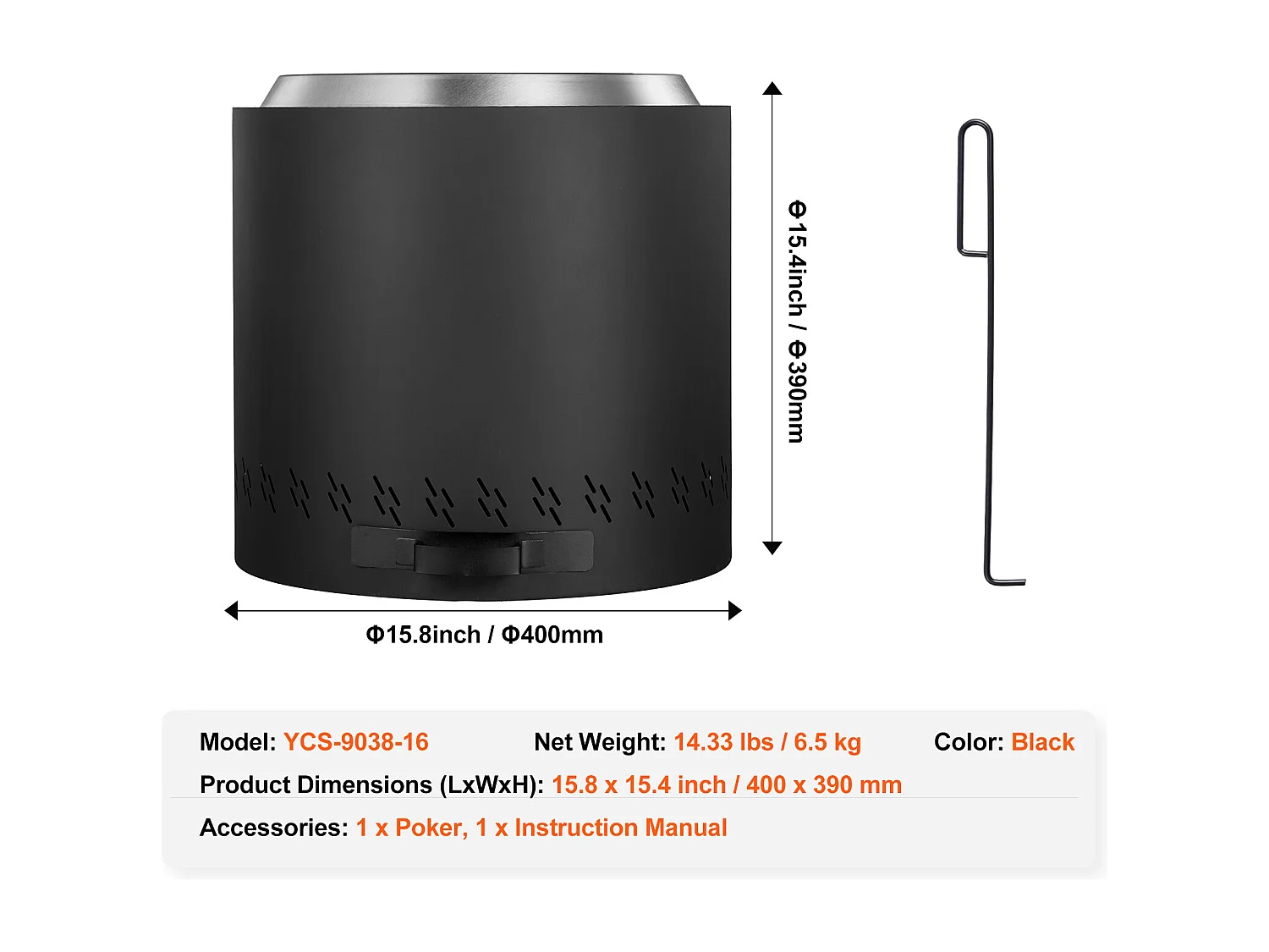 Poêle à Bois sans Fumée SucceBuy Bonfire, 400 mm de Diamètre, en Acier Inoxydable