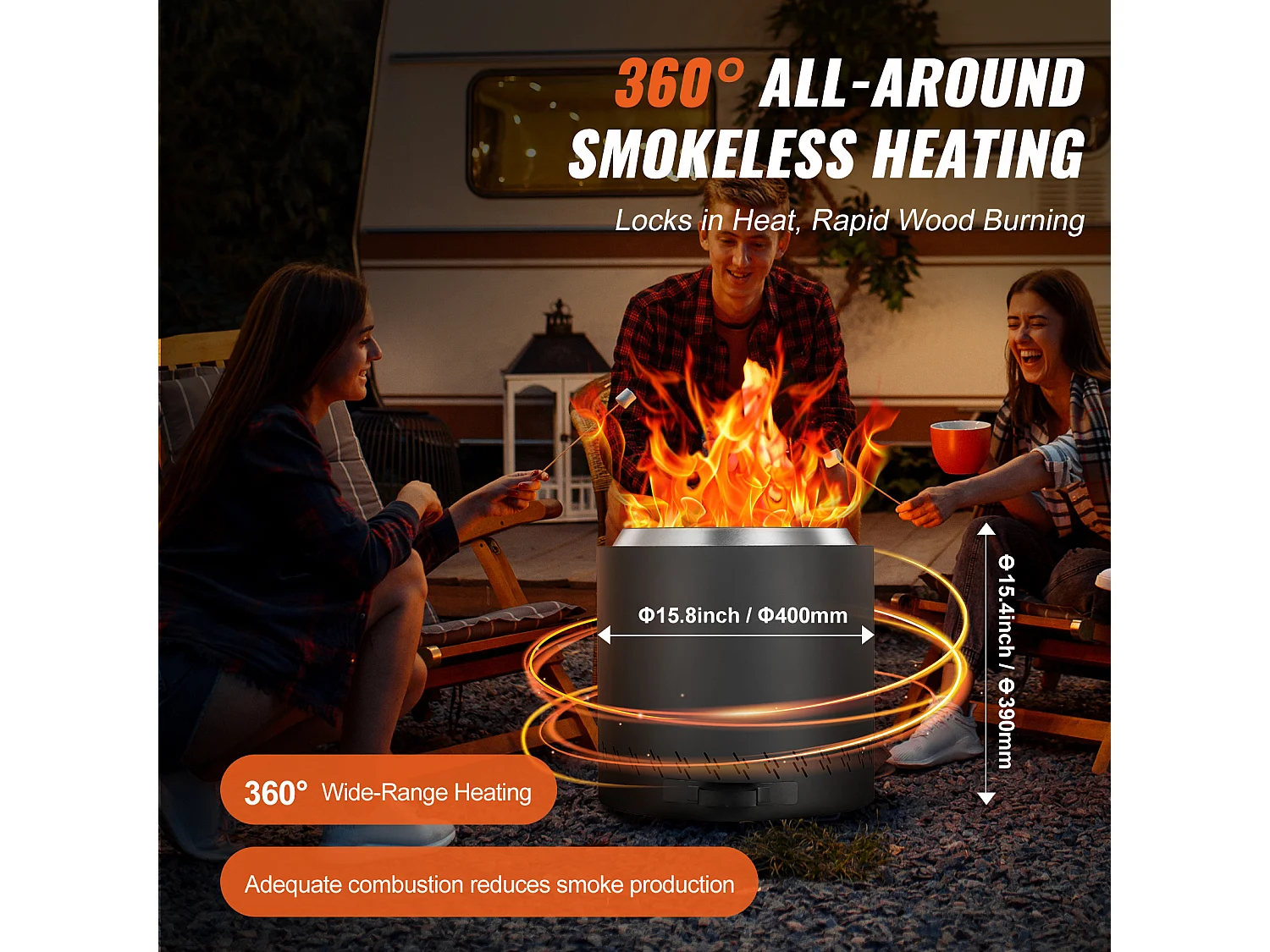 Poêle à Bois sans Fumée SucceBuy Bonfire, 400 mm de Diamètre, en Acier Inoxydable