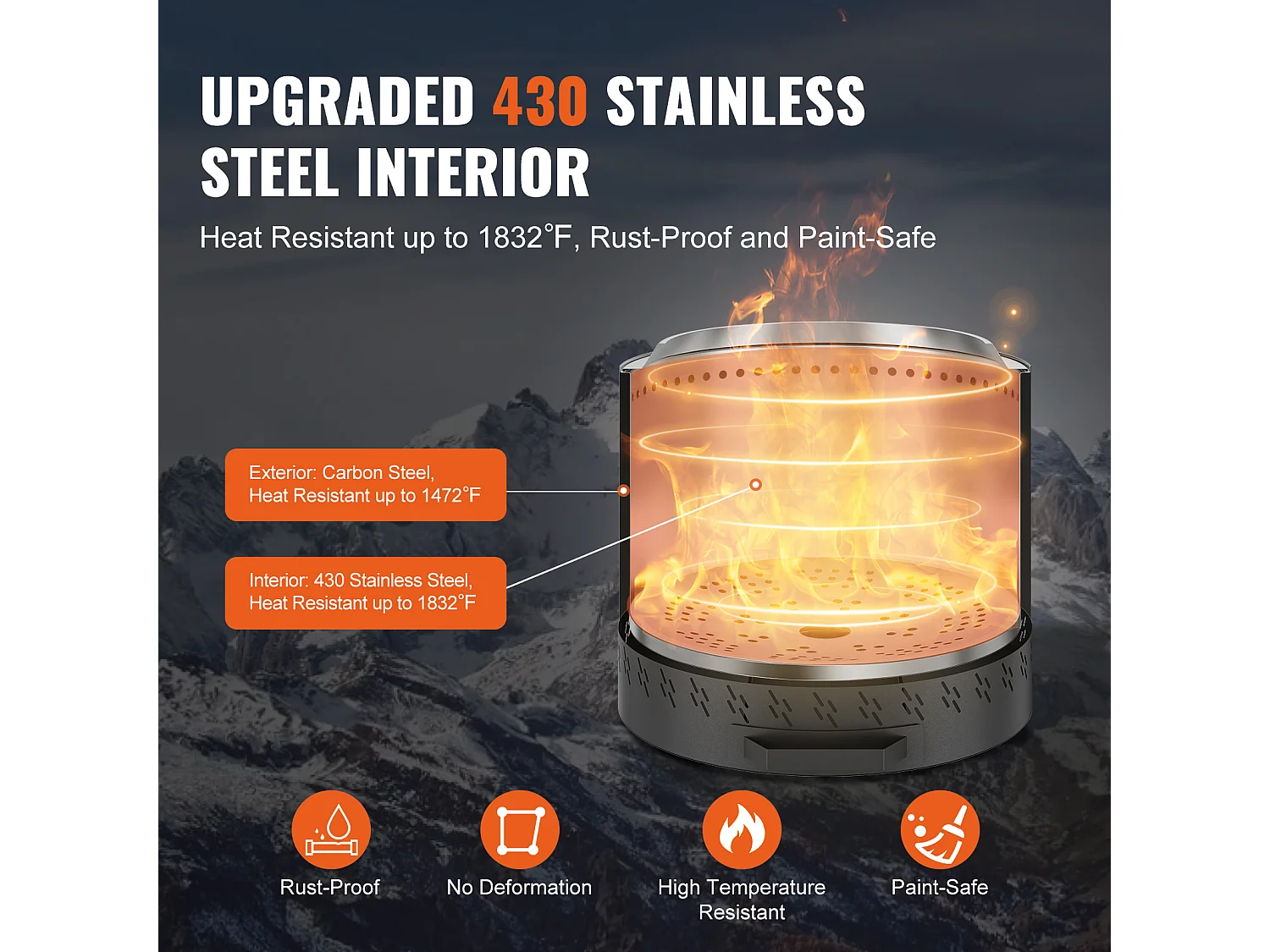 Poêle à Bois sans Fumée SucceBuy Bonfire, 400 mm de Diamètre, en Acier Inoxydable