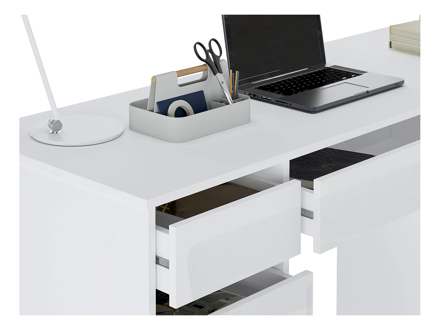 Skrivebord med 9 skuffer – Blank Hvid - JENEMI