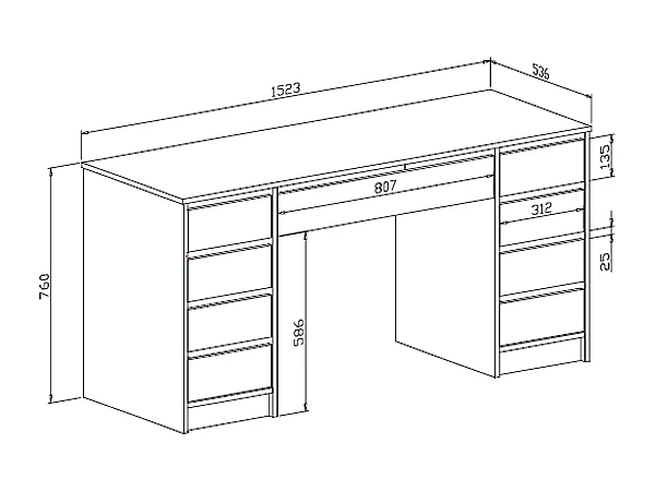 Bureau avec 9 tiroirs – Blanc Brillant - JENEMI