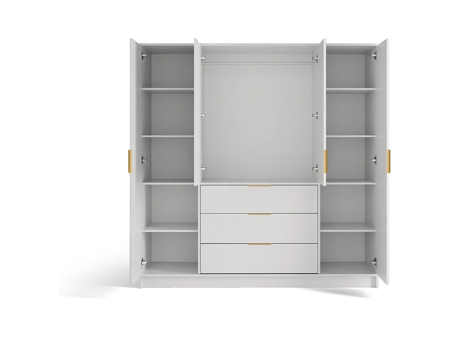 Armoire 4 portes et 3 tiroirs – Avec miroir - L196 cm – Coloris : Naturel et Blanc - LIRMADA
