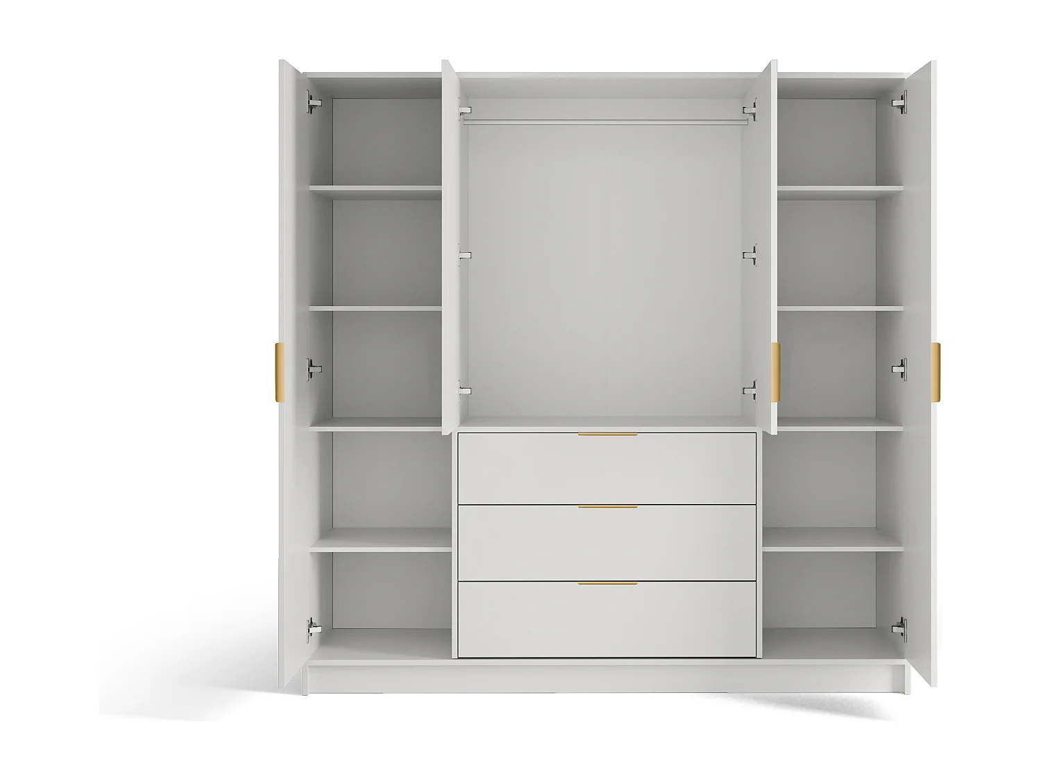 Garderobeskap med 4 dører og 3 skuffer – Med speil - B196 cm – Farge: Natur og Hvit - LIRMADA