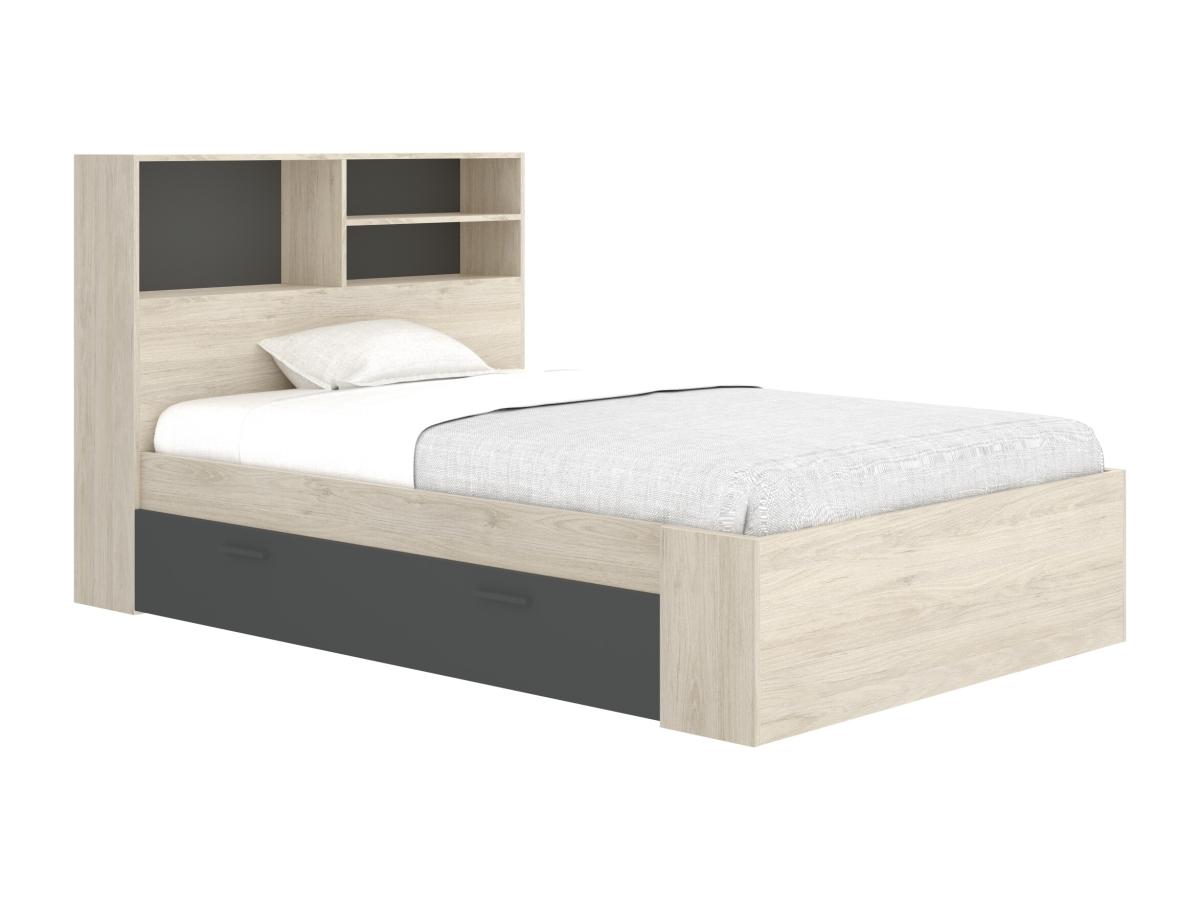 Bett 120 x 190 cm mit Stauraum - Natur & Anthrazit - VARDIEL günstig online kaufen