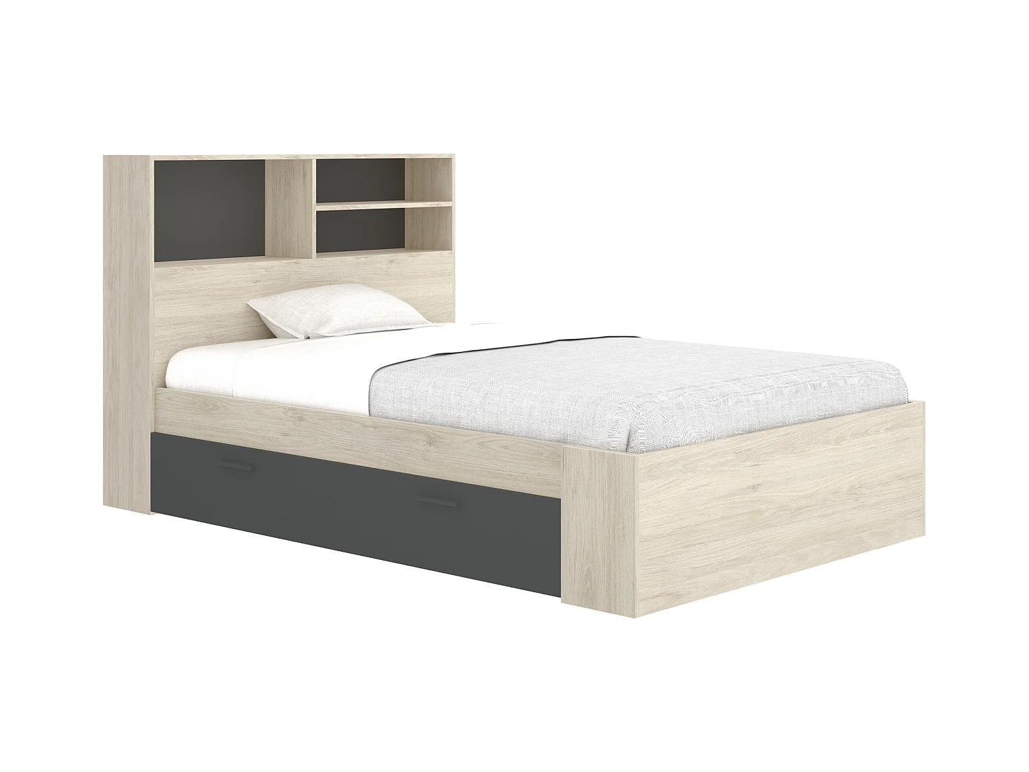 Seng 120 x 190 cm med oppbevaring - Farge: Naturlig og antrasitt - VARDIEL