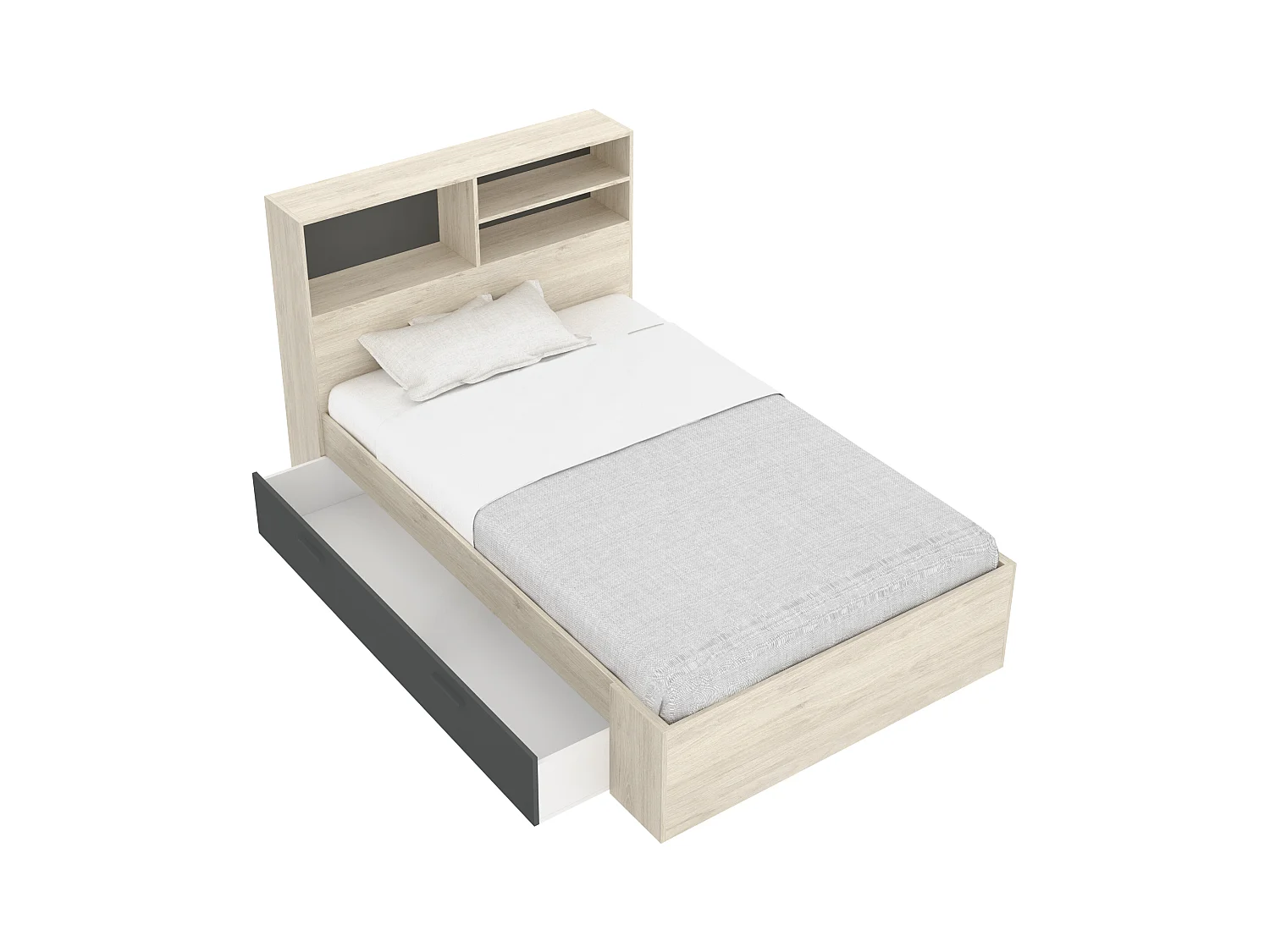 Seng 120 x 190 cm med oppbevaring - Farge: Naturlig og antrasitt - VARDIEL