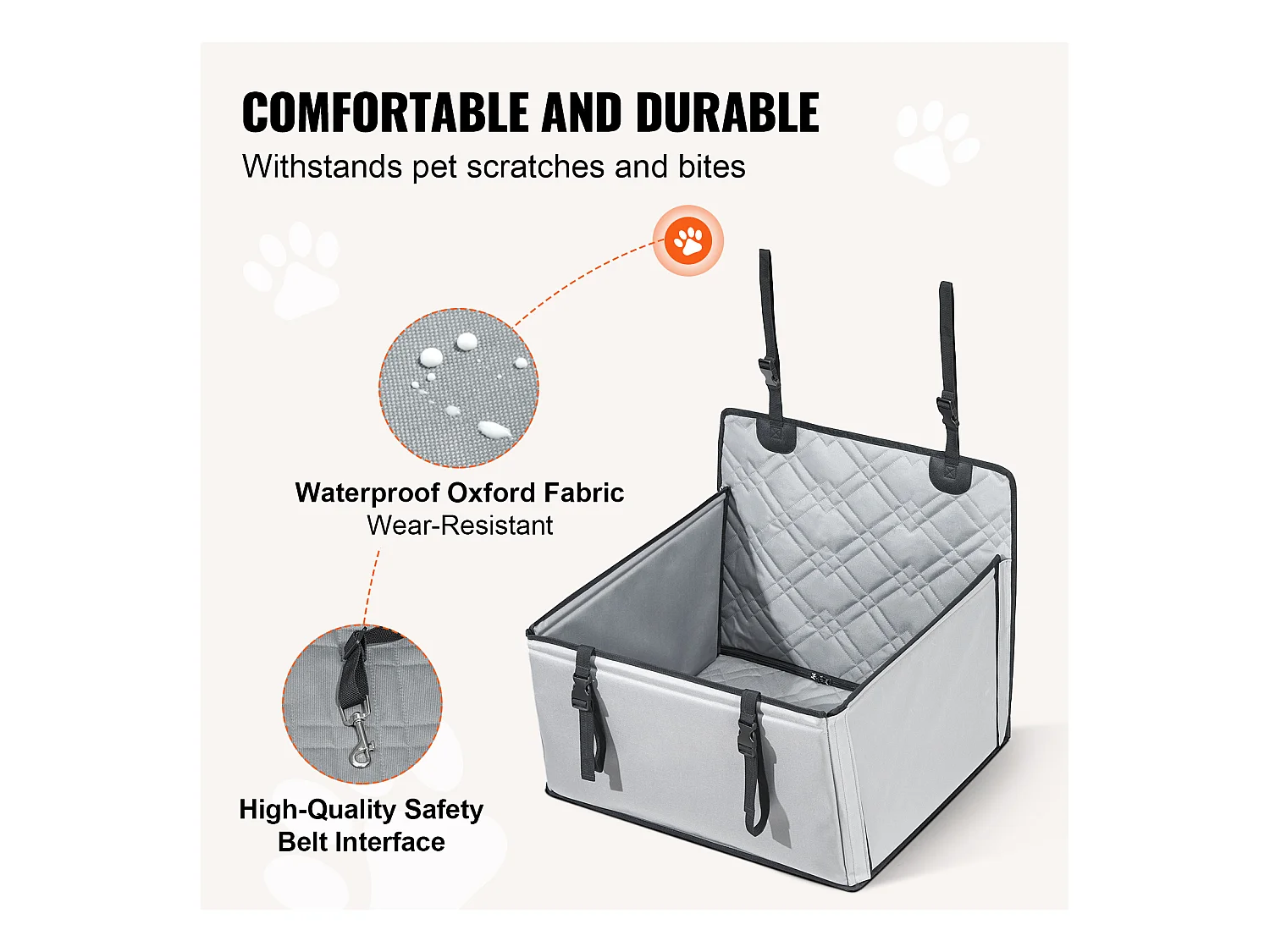 Cadeira Auto para Cães SucceBuy, Tamanho S/M/L (Até 18 kg), Cor Cinzento