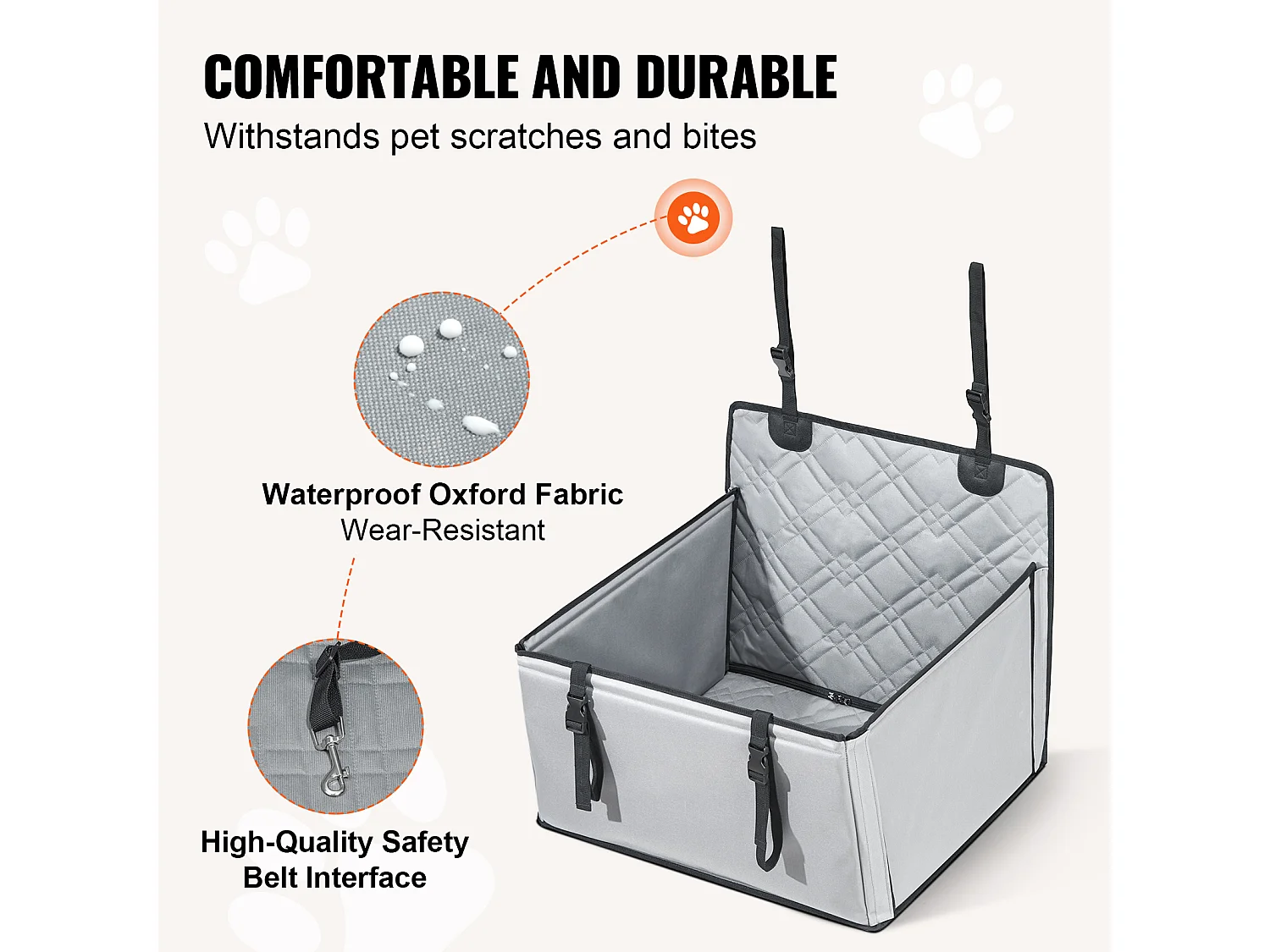 Siège Auto pour Chien SucceBuy, Taille S/M/L (Jusqu'à 18 kg), Couleur Grise