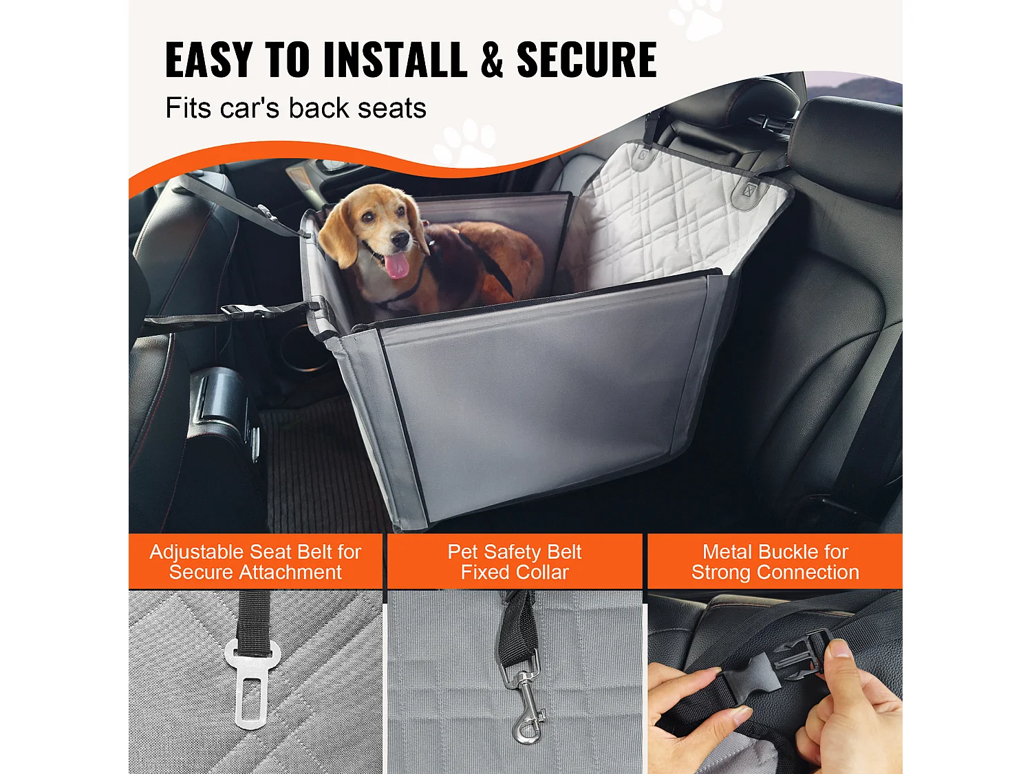 Siège Auto pour Chien SucceBuy, Taille S/M/L (Jusqu'à 18 kg), Couleur Grise