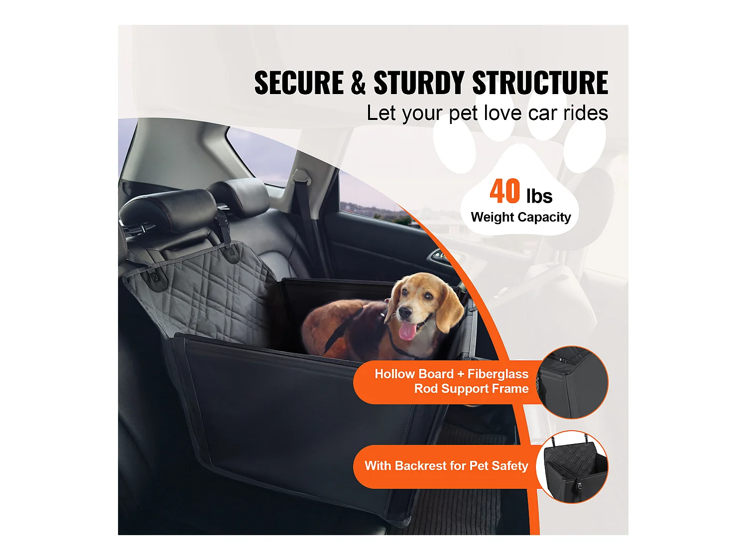 Siège Auto Rehausseur pour Chien SucceBuy, Taille S/M/L (Jusqu'à 18 kg), Couleur Noire