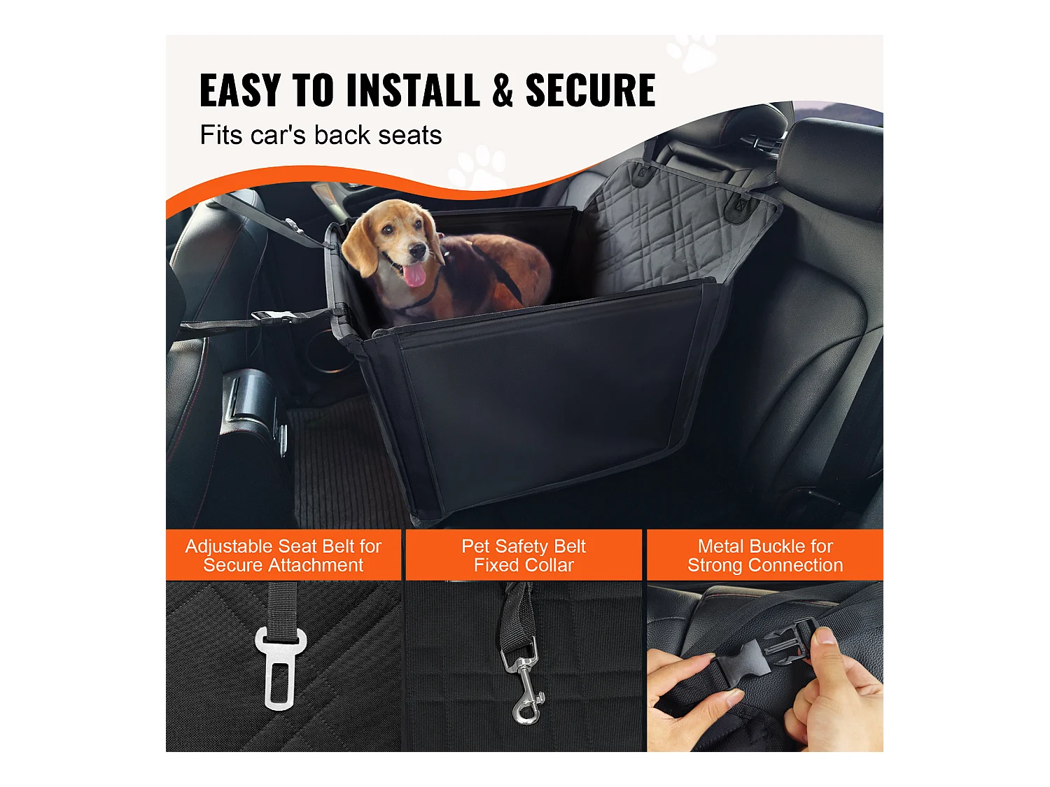 Siège Auto Rehausseur pour Chien SucceBuy, Taille S/M/L (Jusqu'à 18 kg), Couleur Noire