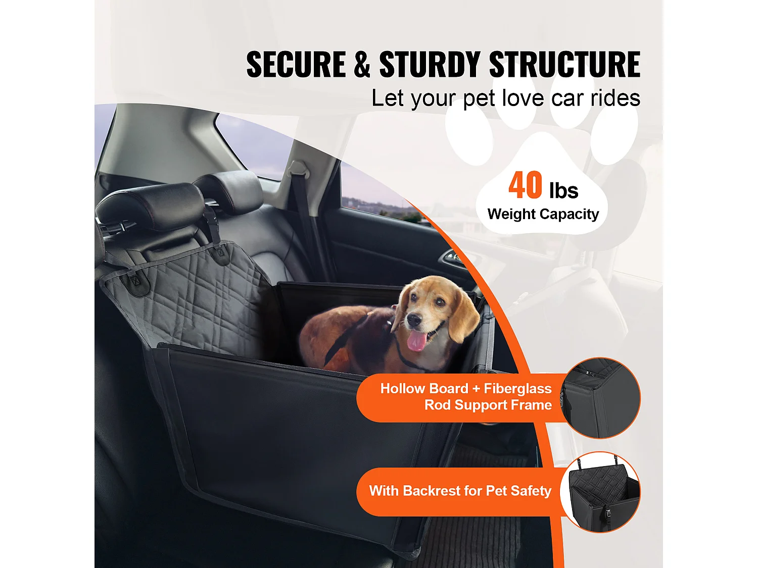 Siège Auto Rehausseur pour Chien SucceBuy, Taille S/M/L (Jusqu'à 18 kg), Couleur Noire
