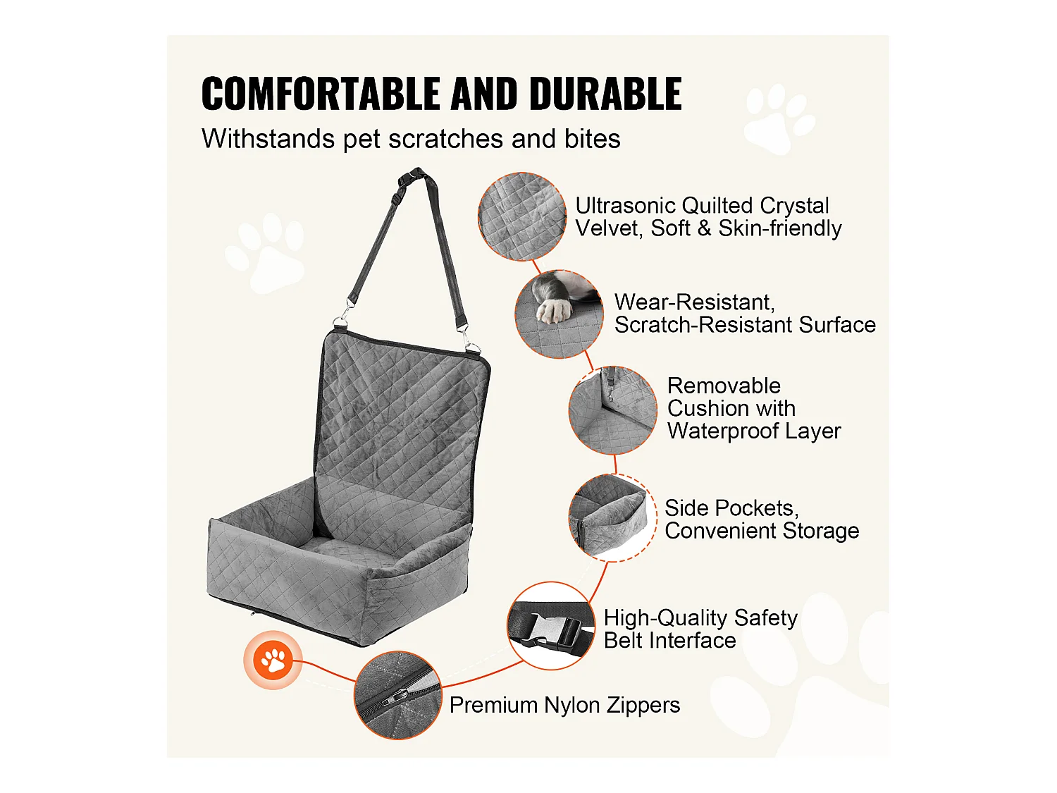 Siège Auto pour Chien SucceBuy, Taille Petite/Moyenne (Jusqu'à 18 kg), Couleur Grise