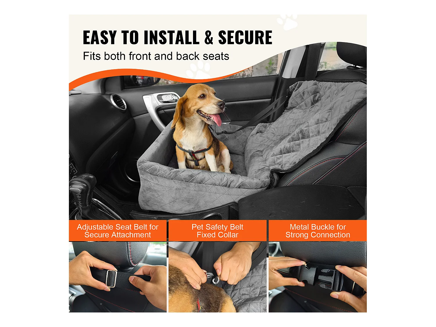 Siège Auto pour Chien SucceBuy, Taille Petite/Moyenne (Jusqu'à 18 kg), Couleur Grise