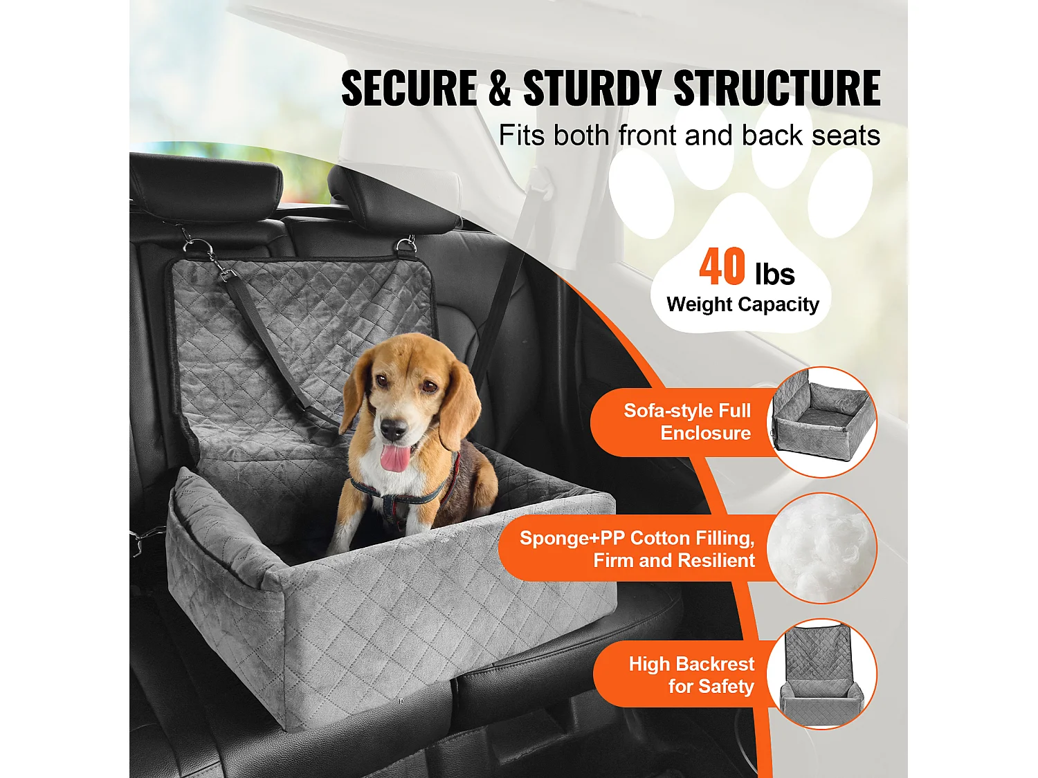 Siège Auto pour Chien SucceBuy, Taille Petite/Moyenne (Jusqu'à 18 kg), Couleur Grise