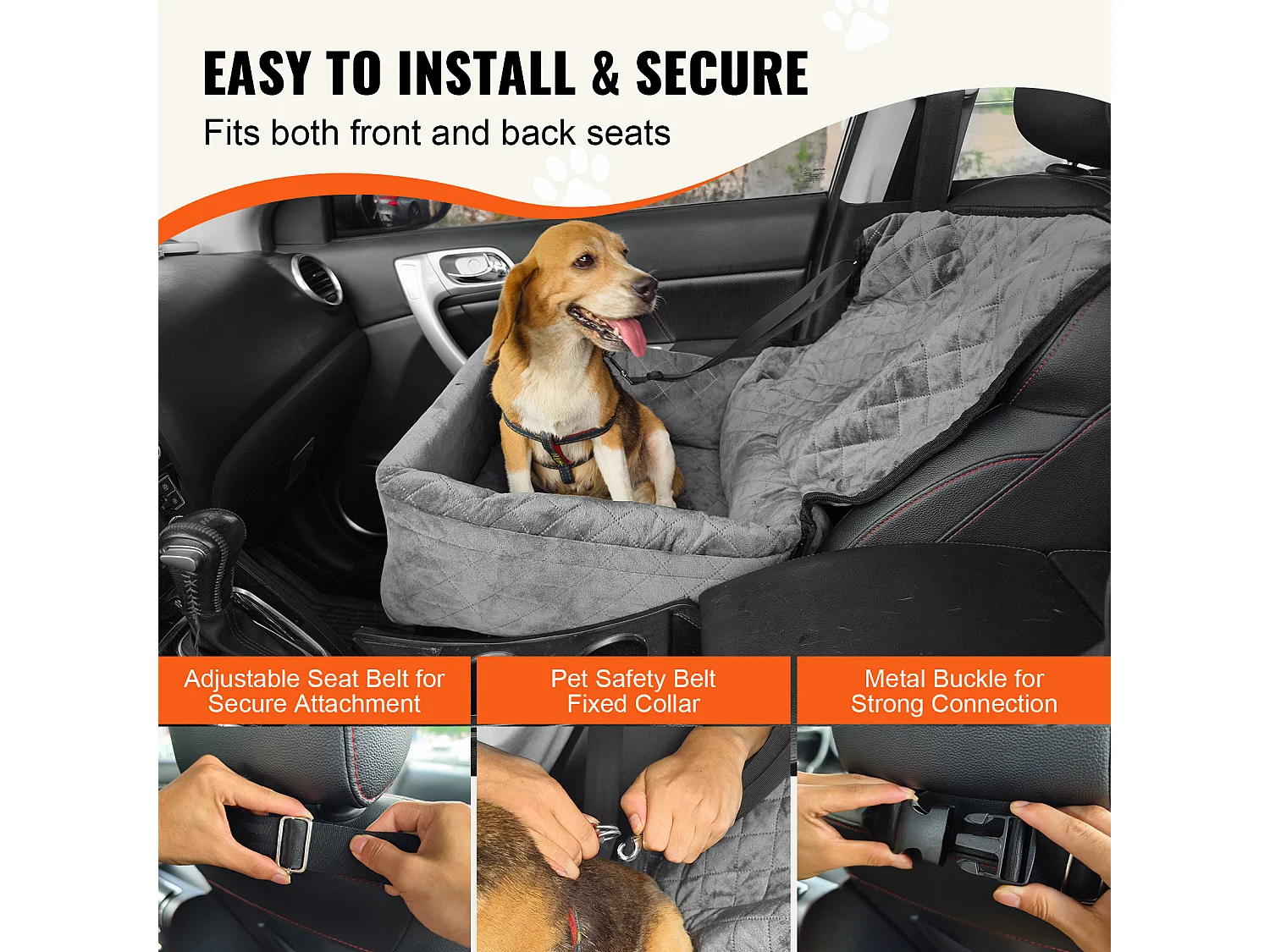 Siège Auto pour Chien SucceBuy, Taille Petite/Moyenne (Jusqu'à 18 kg), Couleur Grise