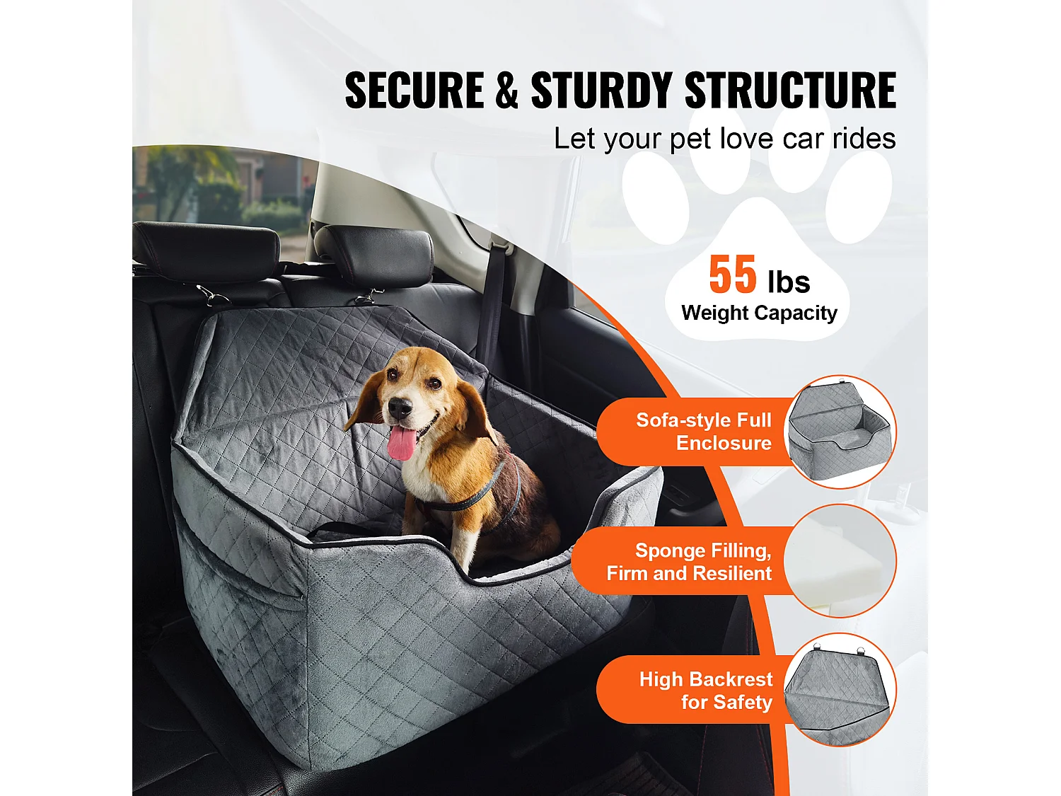 Cadeira Auto para Cães SucceBuy, Tamanho Médio/Grande (Até 25 kg), Cor Cinzenta