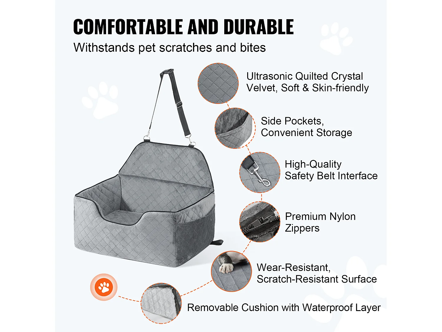 Autositz für Hunde SucceBuy, Größe Mittel/Groß (bis 25 kg), Farbe Grau