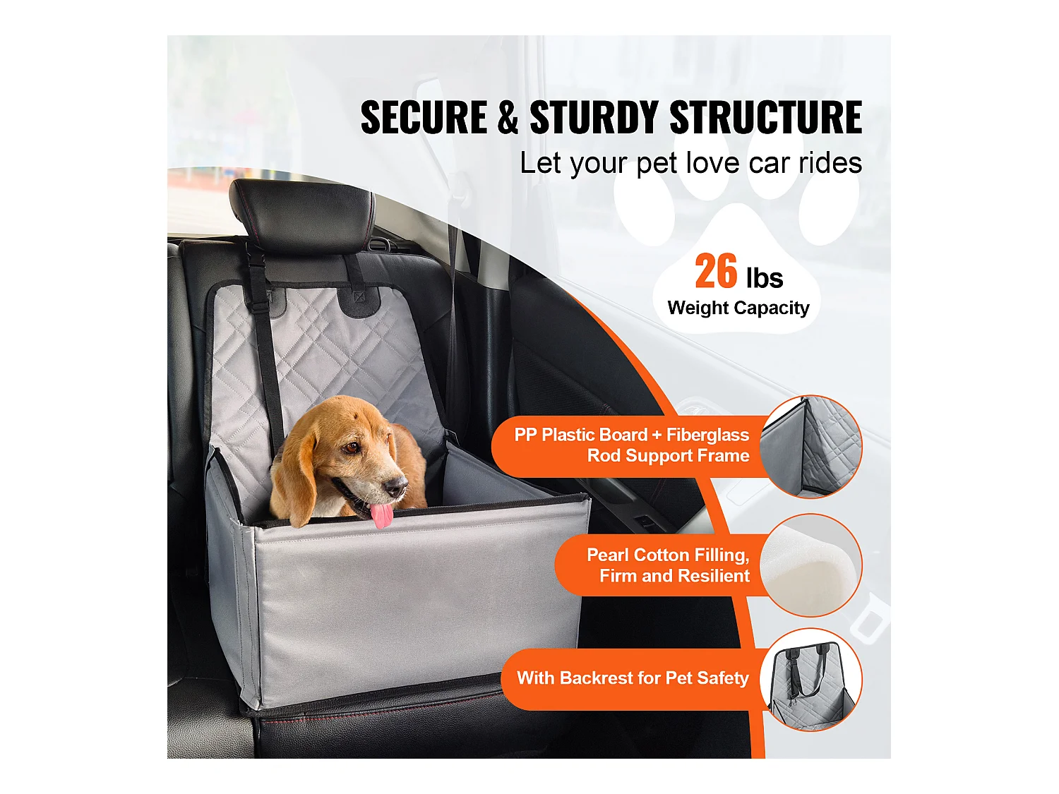 Siège Auto Rehausseur pour Chien SucceBuy, pour Chien Petit (Jusqu'à 11 kg), Couleur Grise