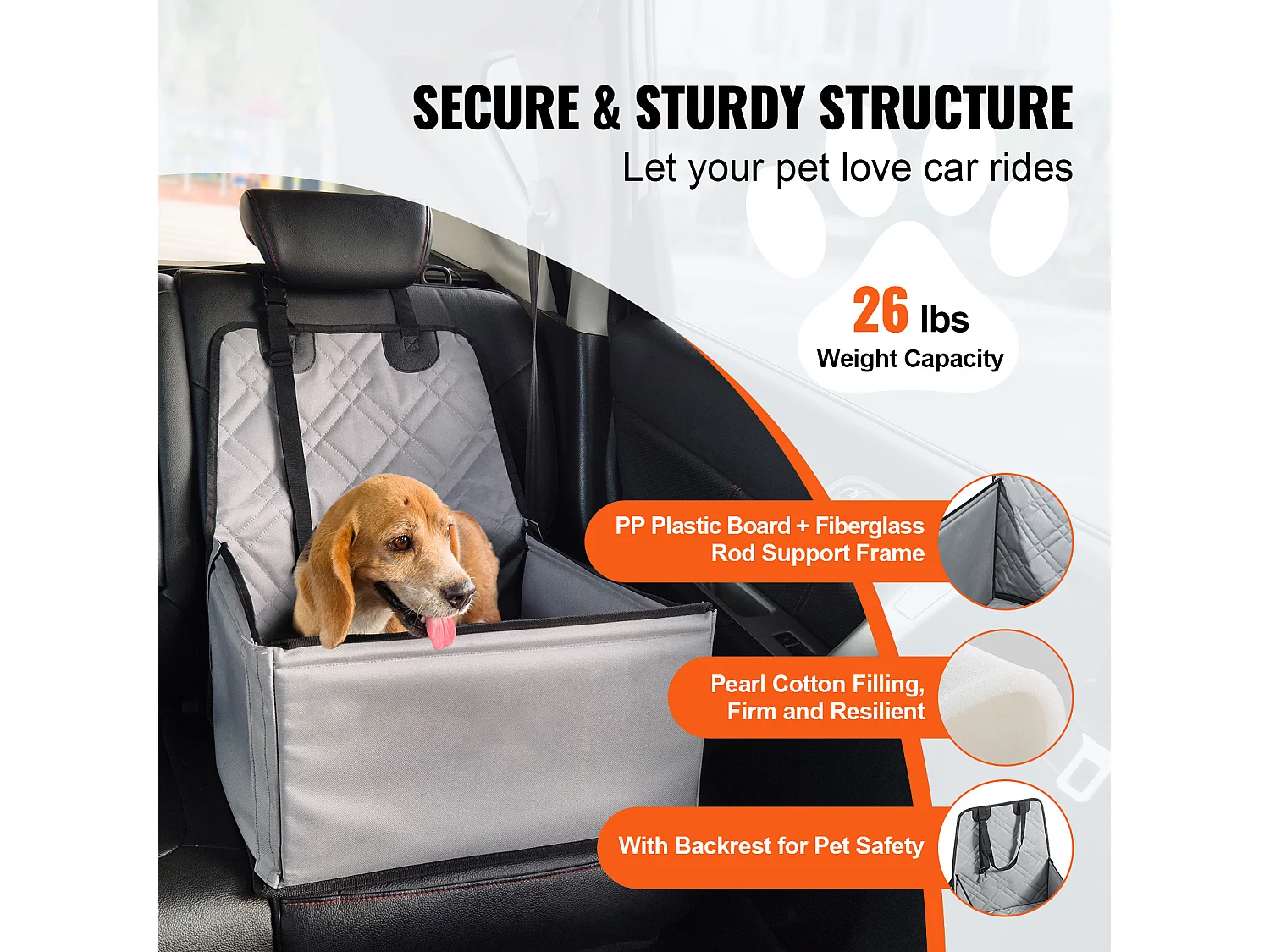 Siège Auto Rehausseur pour Chien SucceBuy, pour Chien Petit (Jusqu'à 11 kg), Couleur Grise