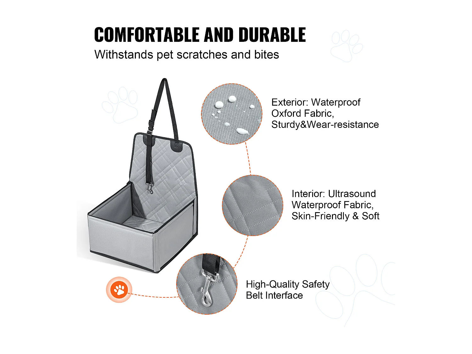 Siège Auto Rehausseur pour Chien SucceBuy, pour Chien Petit (Jusqu'à 11 kg), Couleur Grise