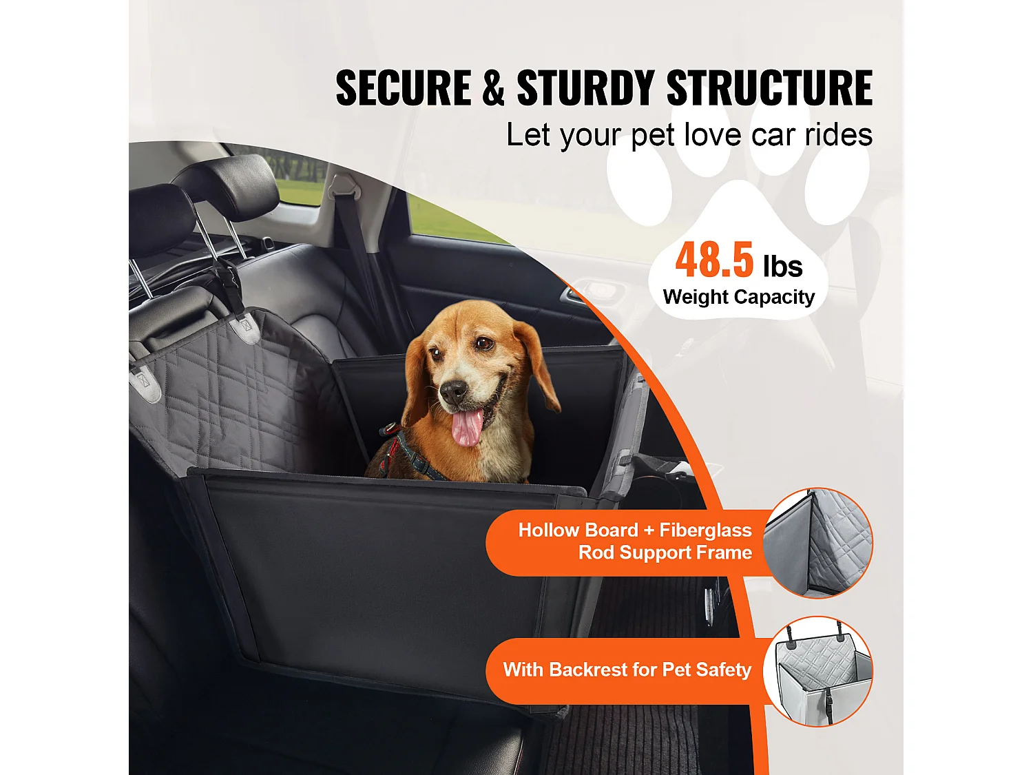 Siège Auto Rehausseur pour Chien SucceBuy, Taille S/M/L (Jusqu'à 22 kg), Couleur Noire