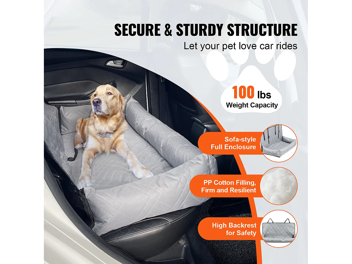 Siège Auto pour Chien SucceBuy, Taille Moyenne/Grande (Jusqu'à 45 kg), Couleur Grise
