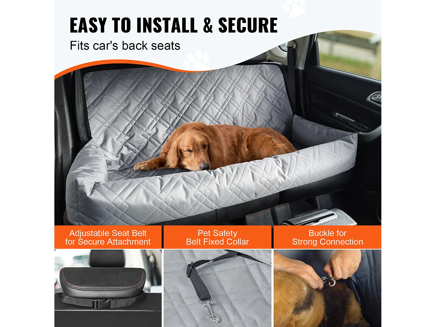 Siège Auto pour Chien SucceBuy, Taille Moyenne/Grande (Jusqu'à 45 kg), Couleur Grise